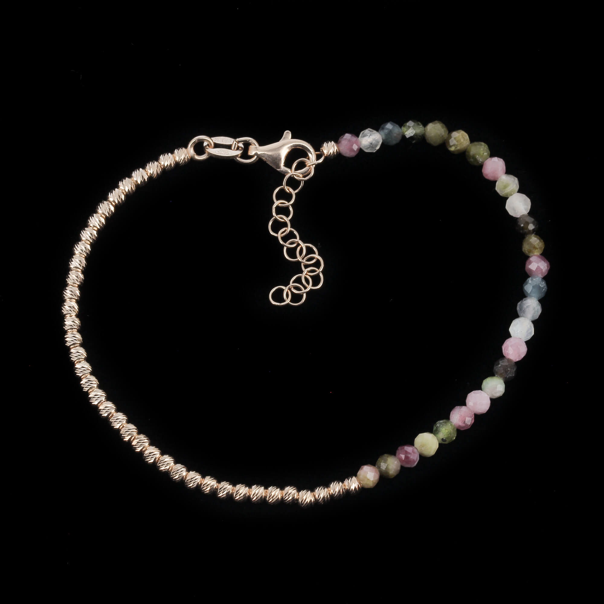 Rosé bracelet 2.5 mm balls with color stones