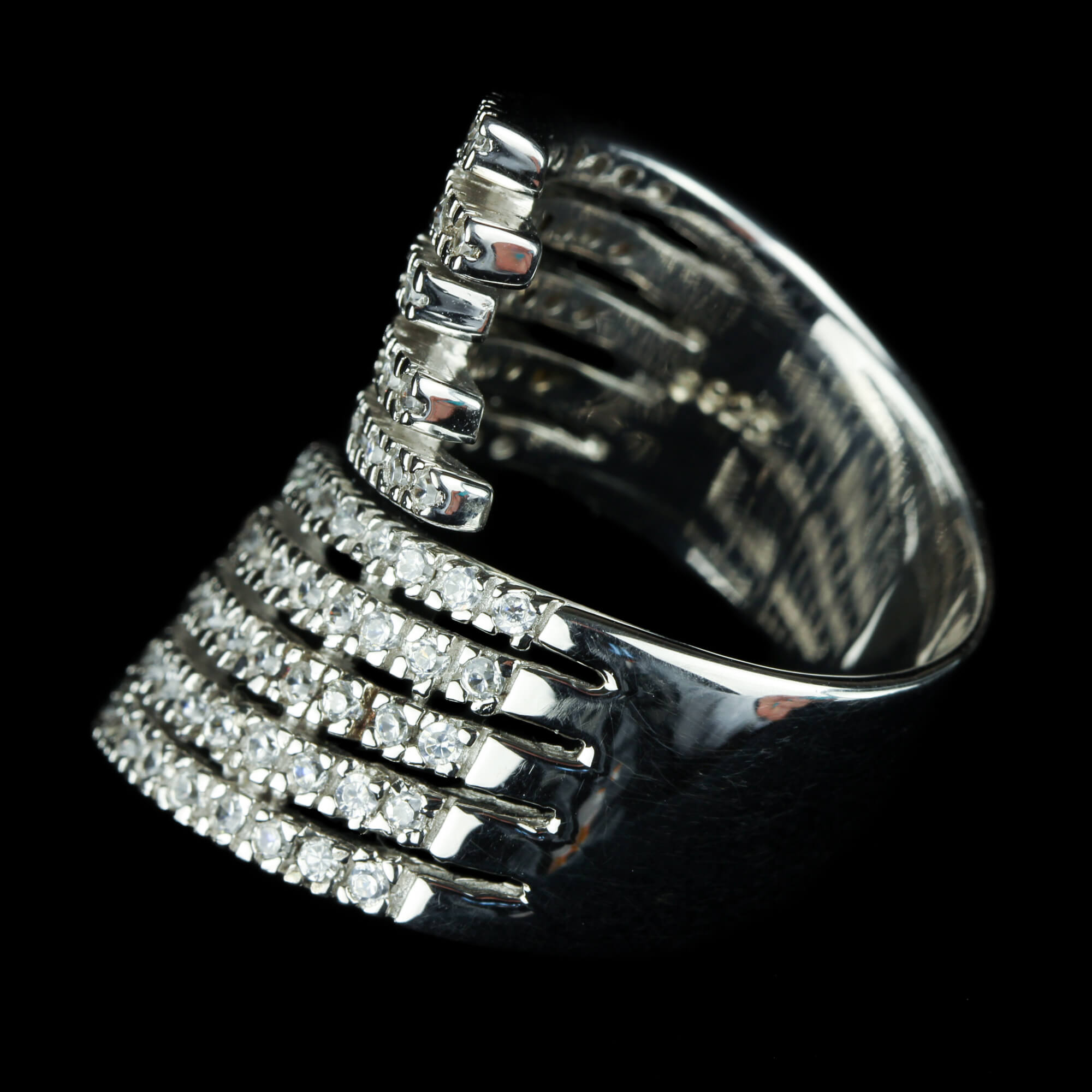 OX1213003 - Twee rijen zilveren ring met zirkonia