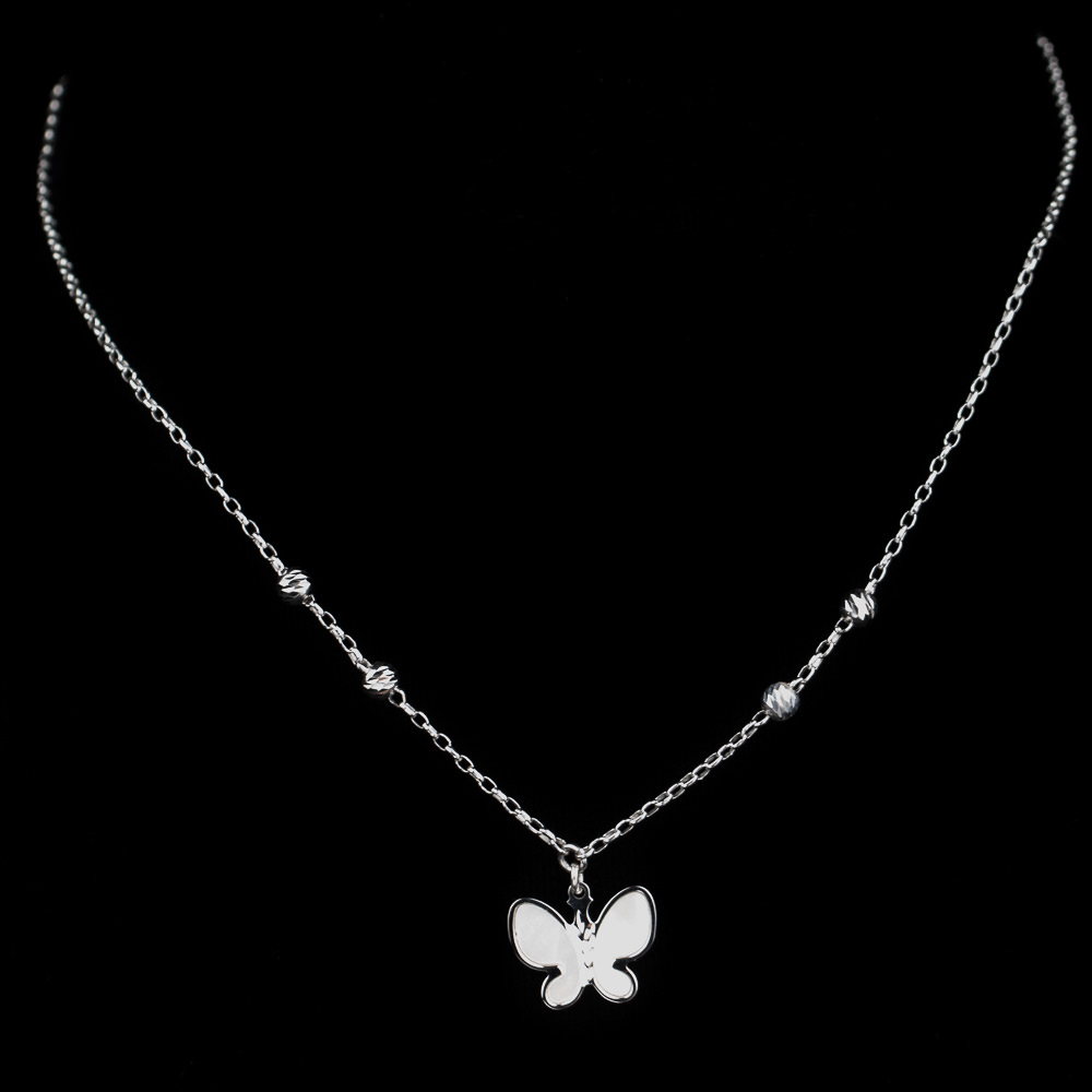 Silver necklace with a butterfly of mother-of-pearl
