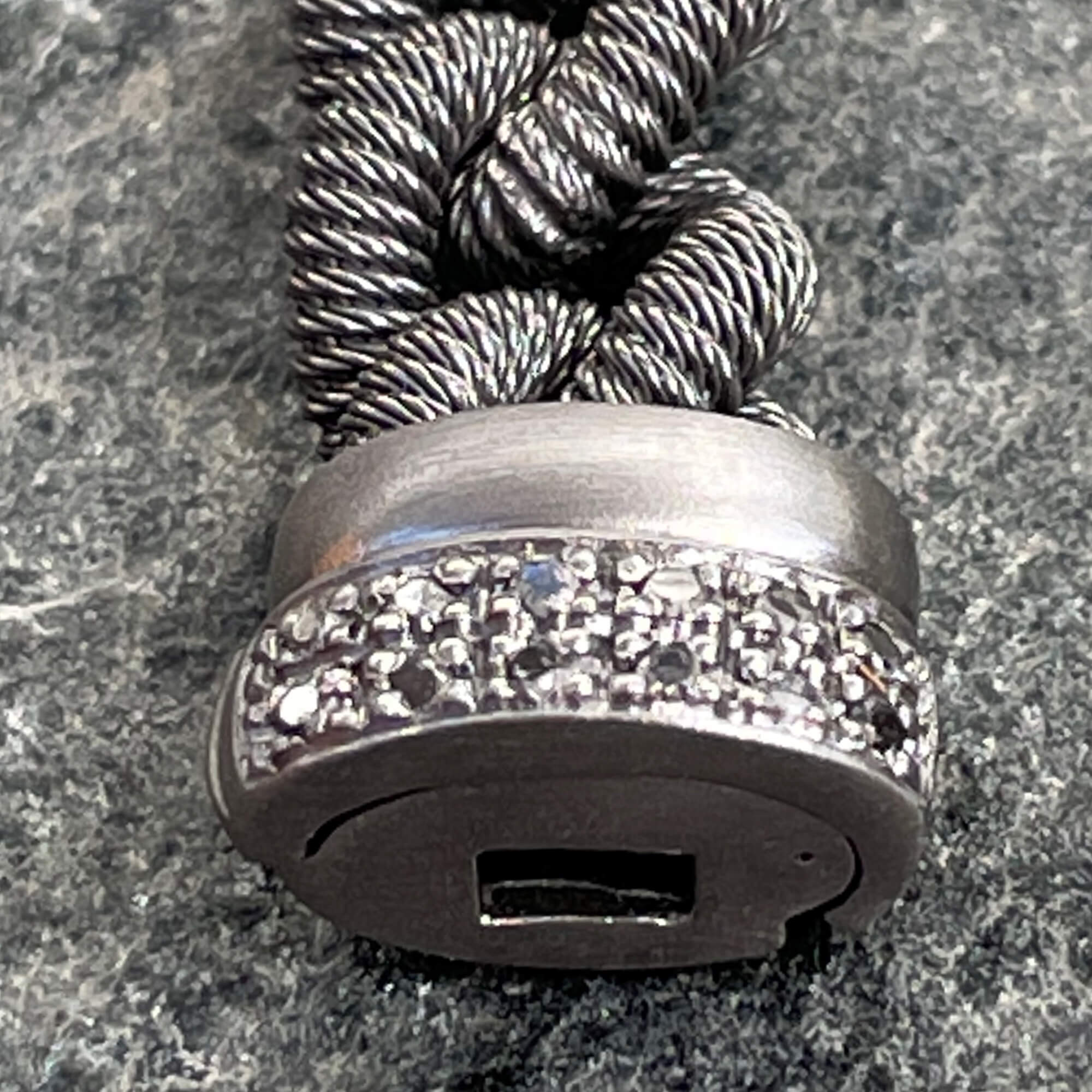 Black silver link bracelet for men with black diamond