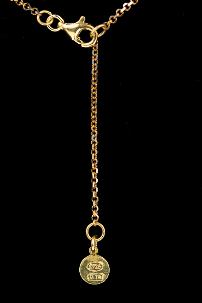 OX0216013 - Vergulde ketting met ovale hanger van witte kristallen