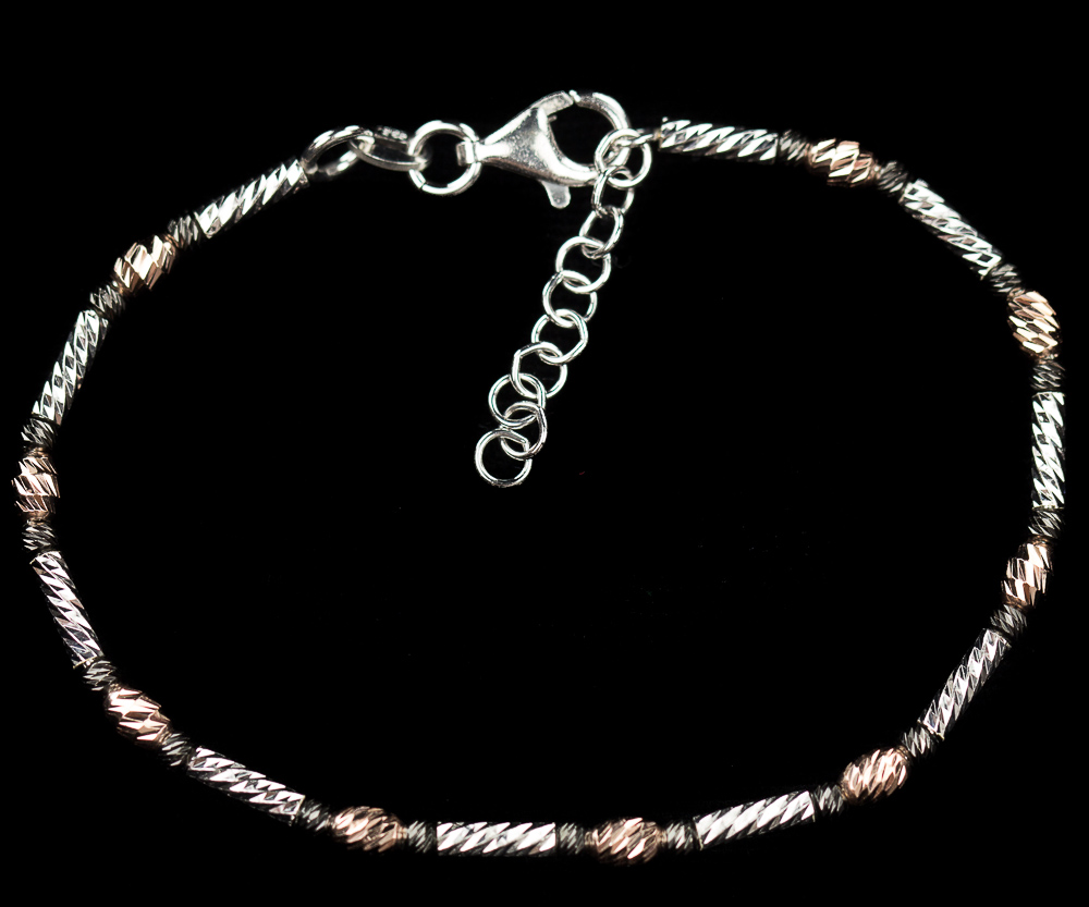 BIZ1217001 - Italiaans driekleurig armbandje van rosé, zwart en zilver