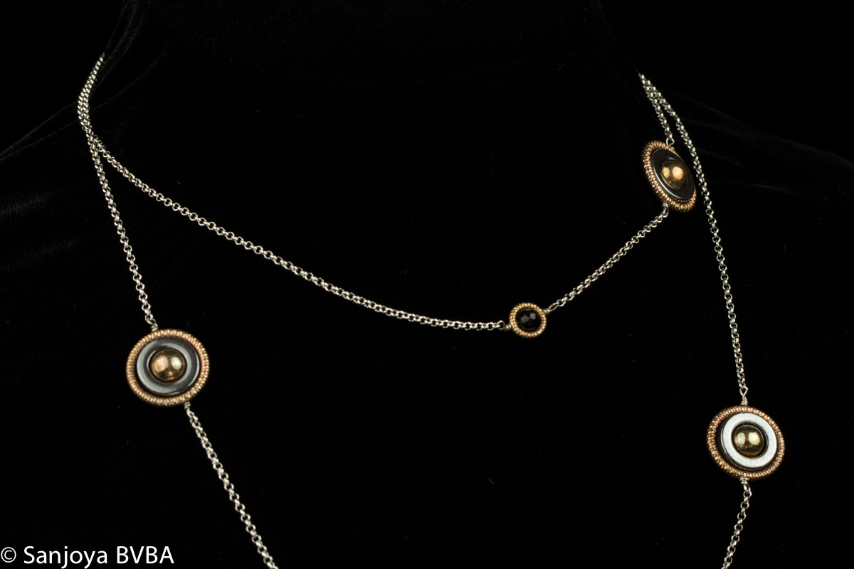 Long Silver Necklace. Rosé and Ceramics. Greek Design