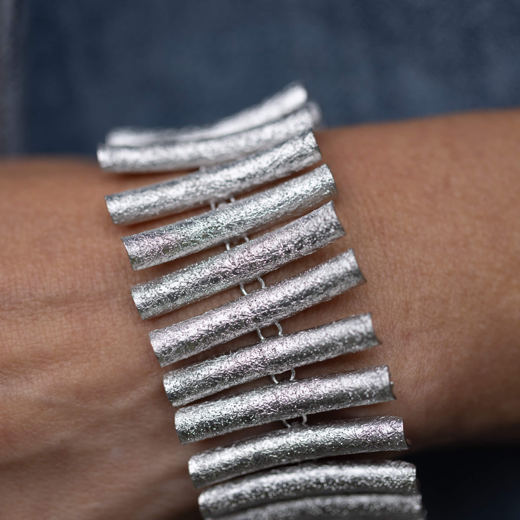 Wide; silver and beautiful bar bracelet