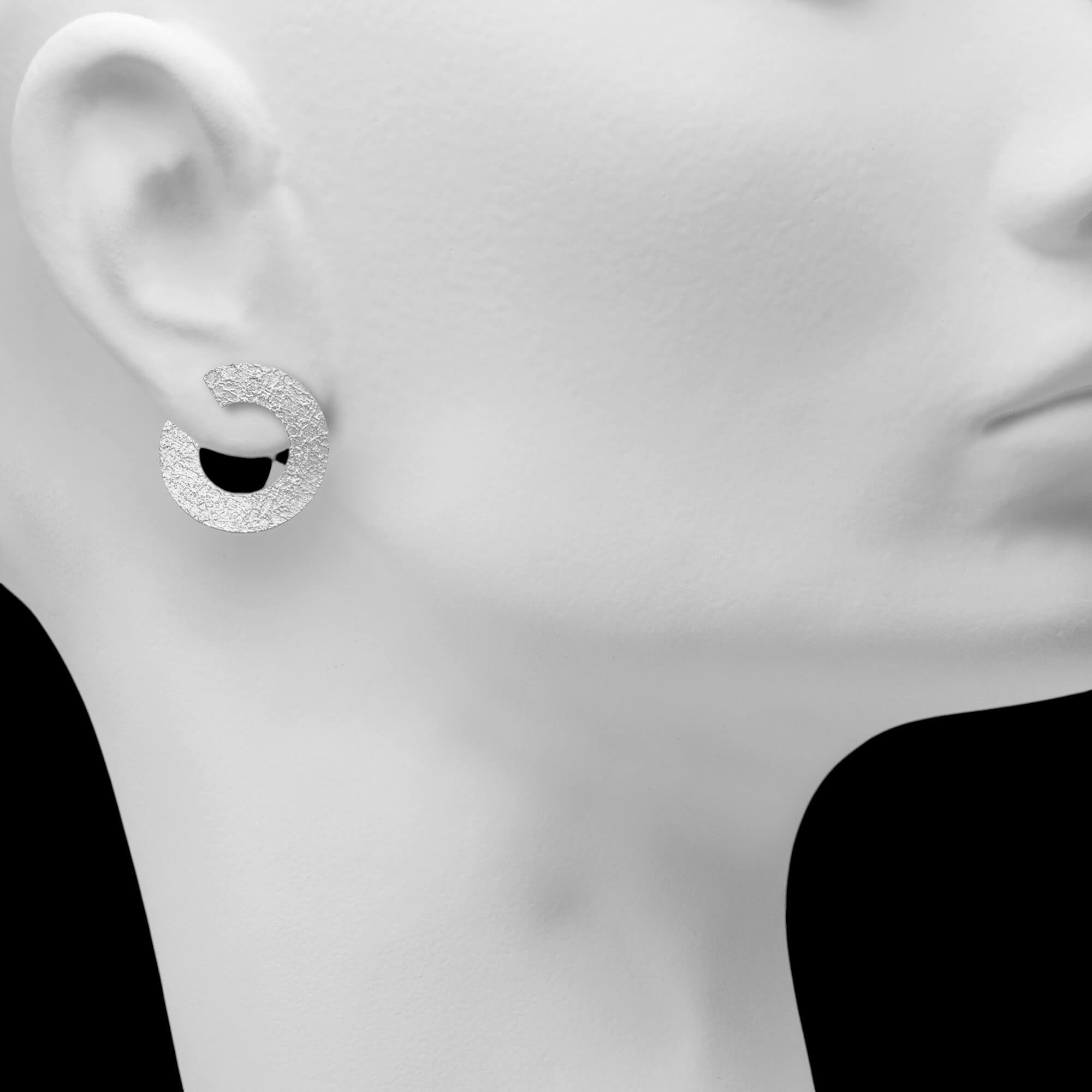 Large Silver Semicircle Earrings