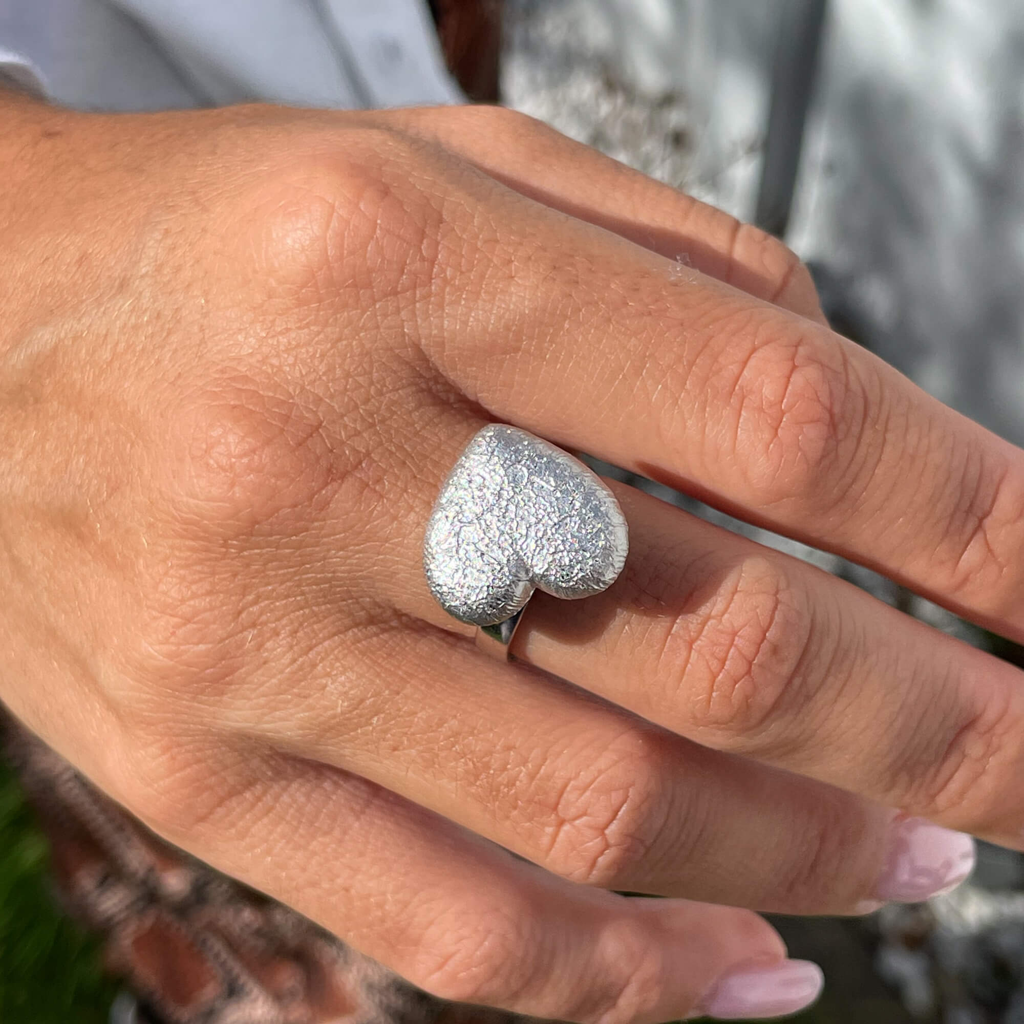 Zilveren hartjes ring, one size