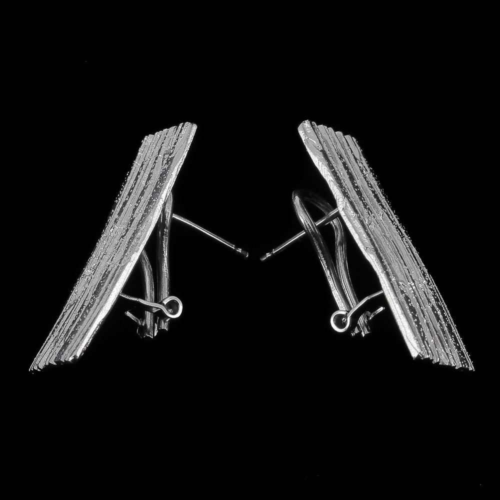 L082011 - Zilveren rechthoekige en schitterende oorbellen