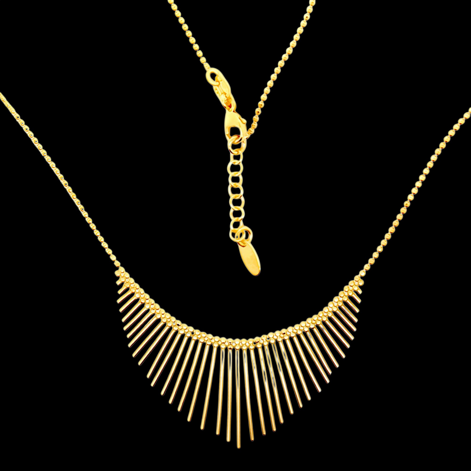 Vergulde bolletjes ketting met waaiervormige staafjes