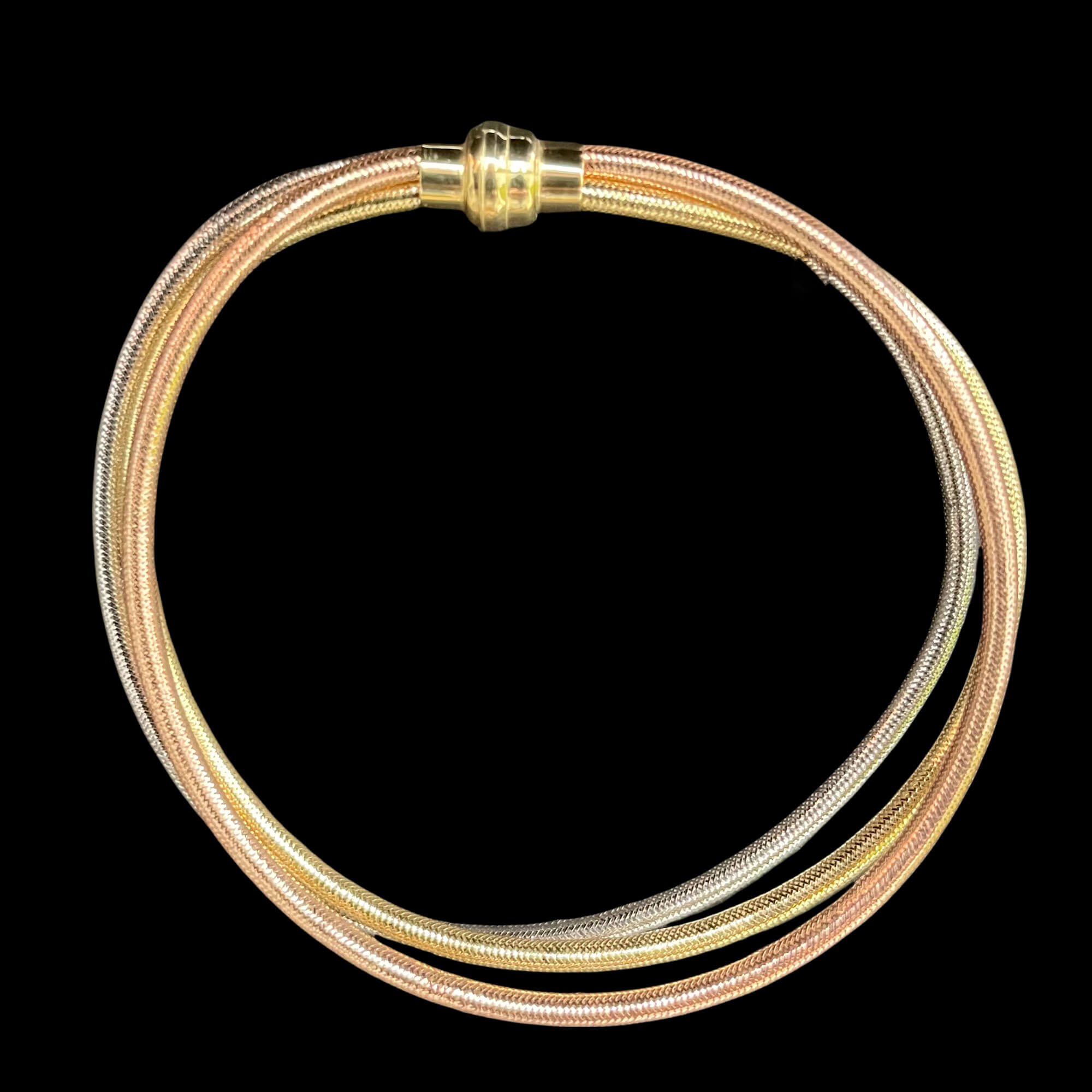 Three wire Omega bracelet of 3 colors Gold 18kt and Silicone