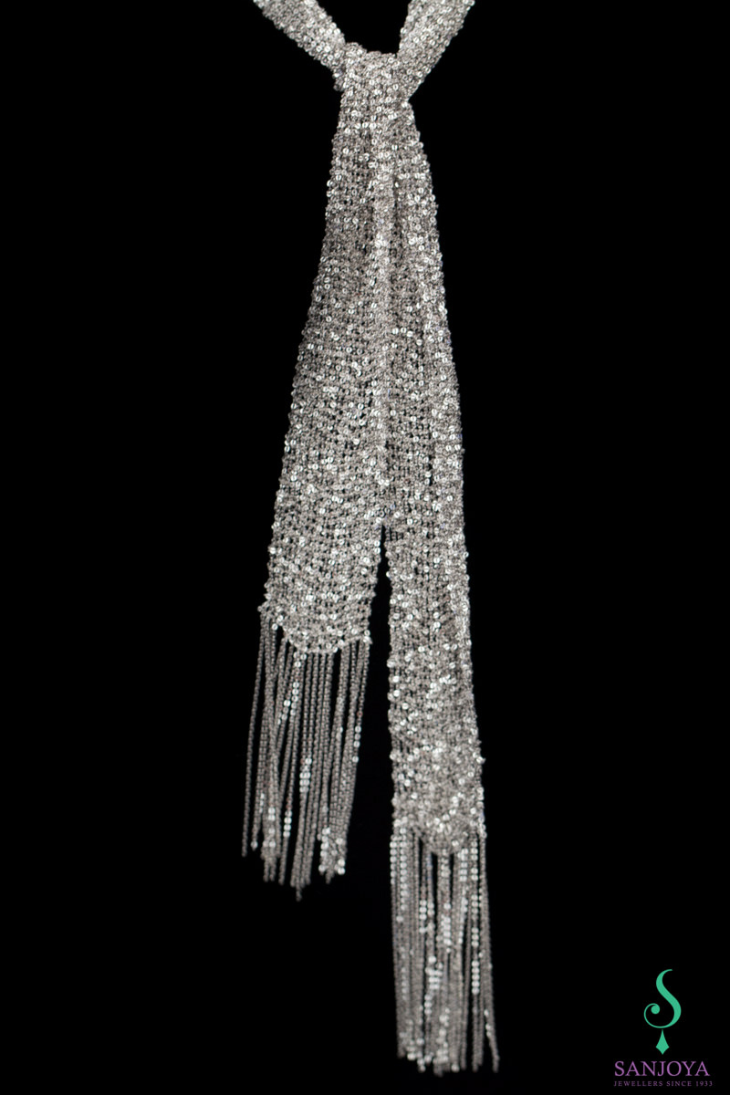 CR0815007 - Zilveren sjaal van verweven kettinkjes