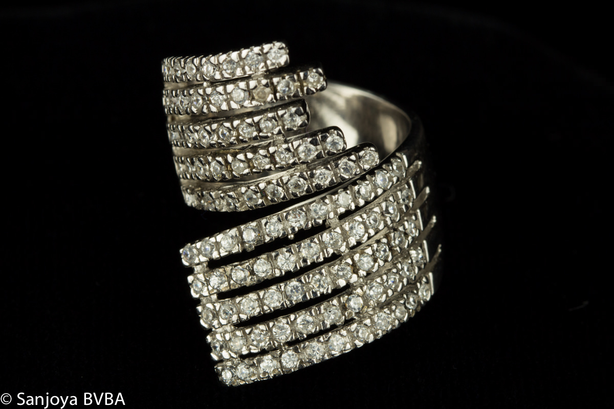 OX1213003 - Twee rijen zilveren ring met zirkonia