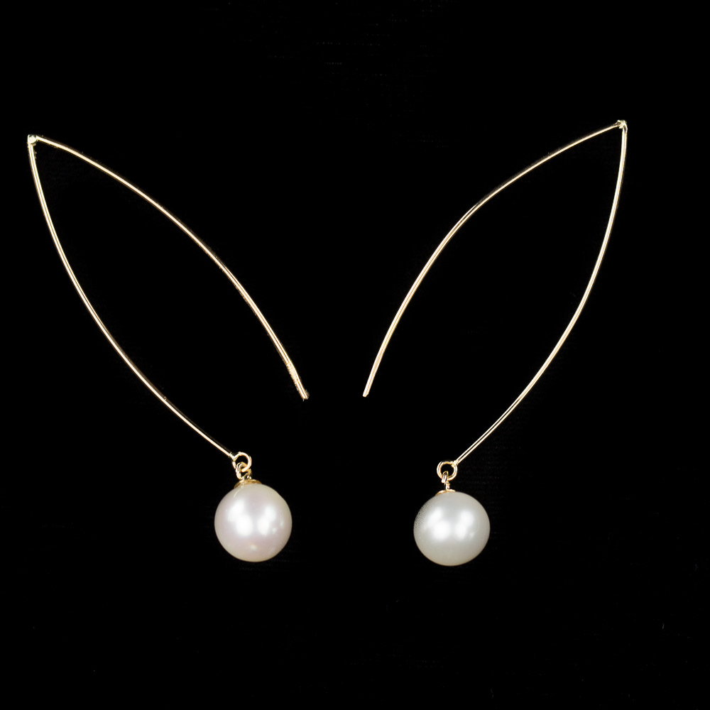 18kt yellow gold and long earrings with pearl