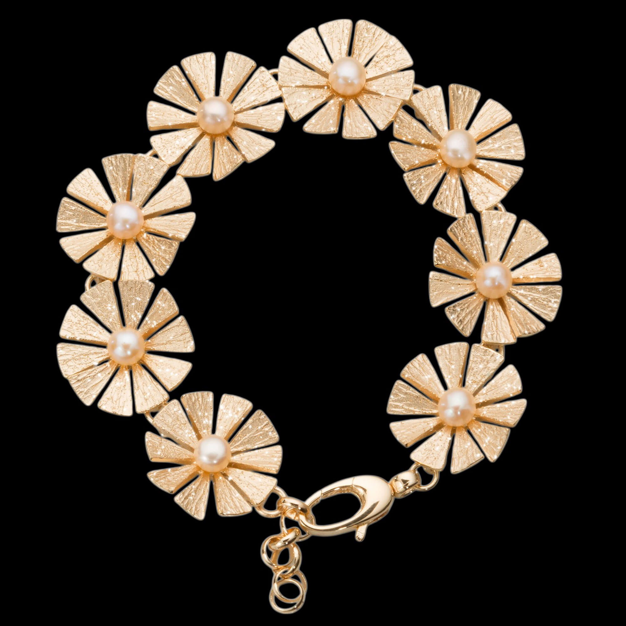 Vergulde bloemenarmband met parels Vergulde bloemenarmband met parels