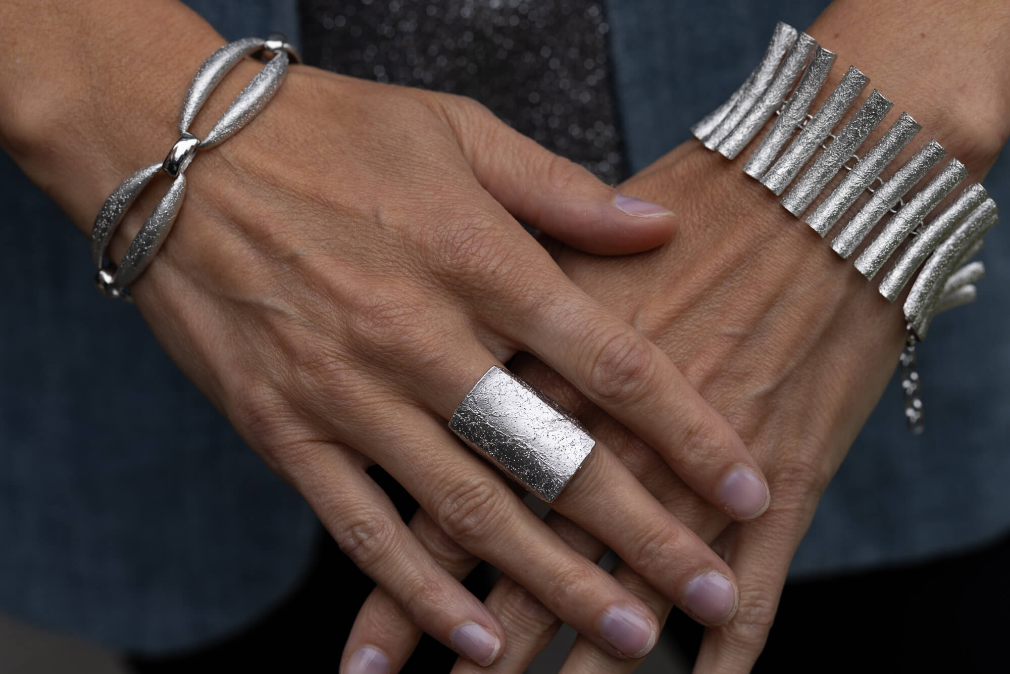 Wide; silver and beautiful bar bracelet