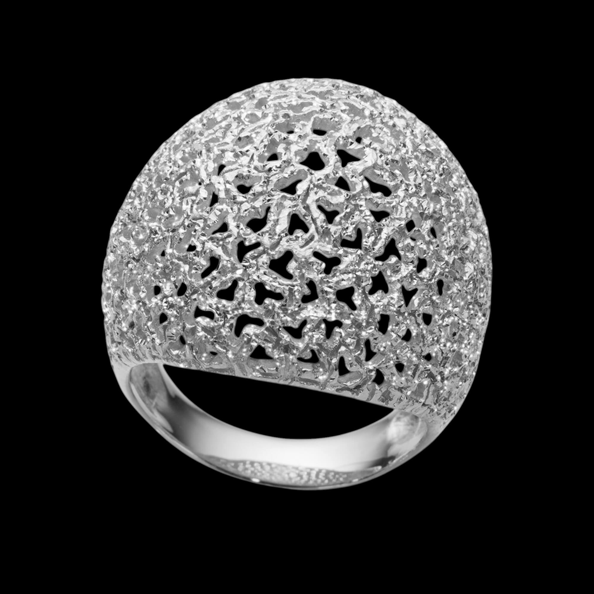 Bolvormige zilveren ring met open cirkeltjes 