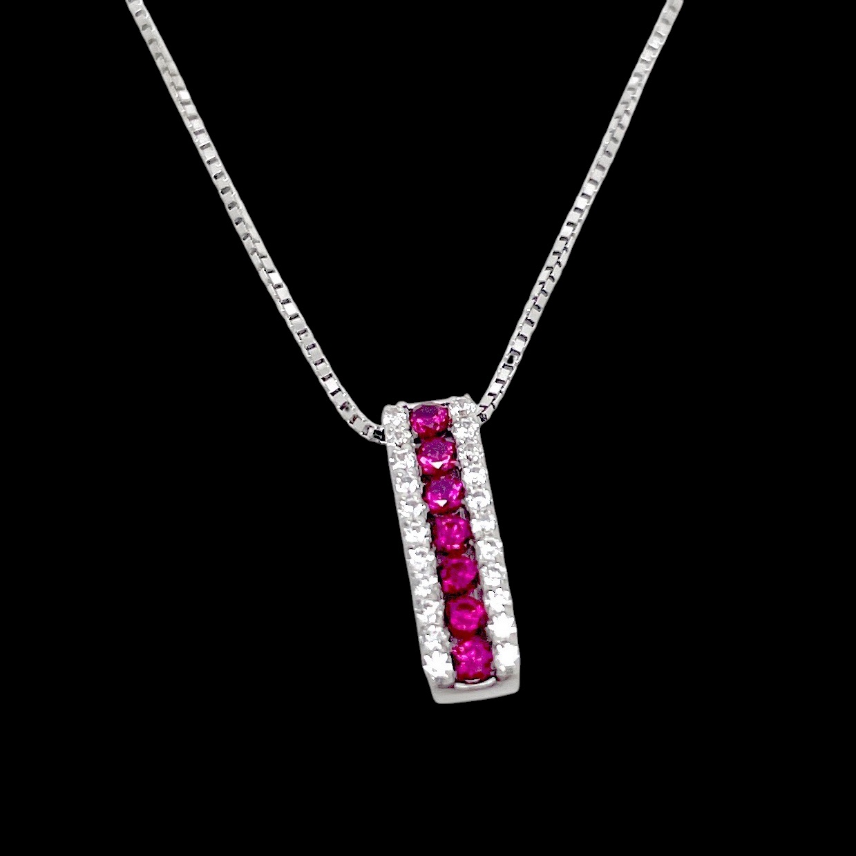 18kt White Gold Rectangular Pendant with Rubies and Diamonds