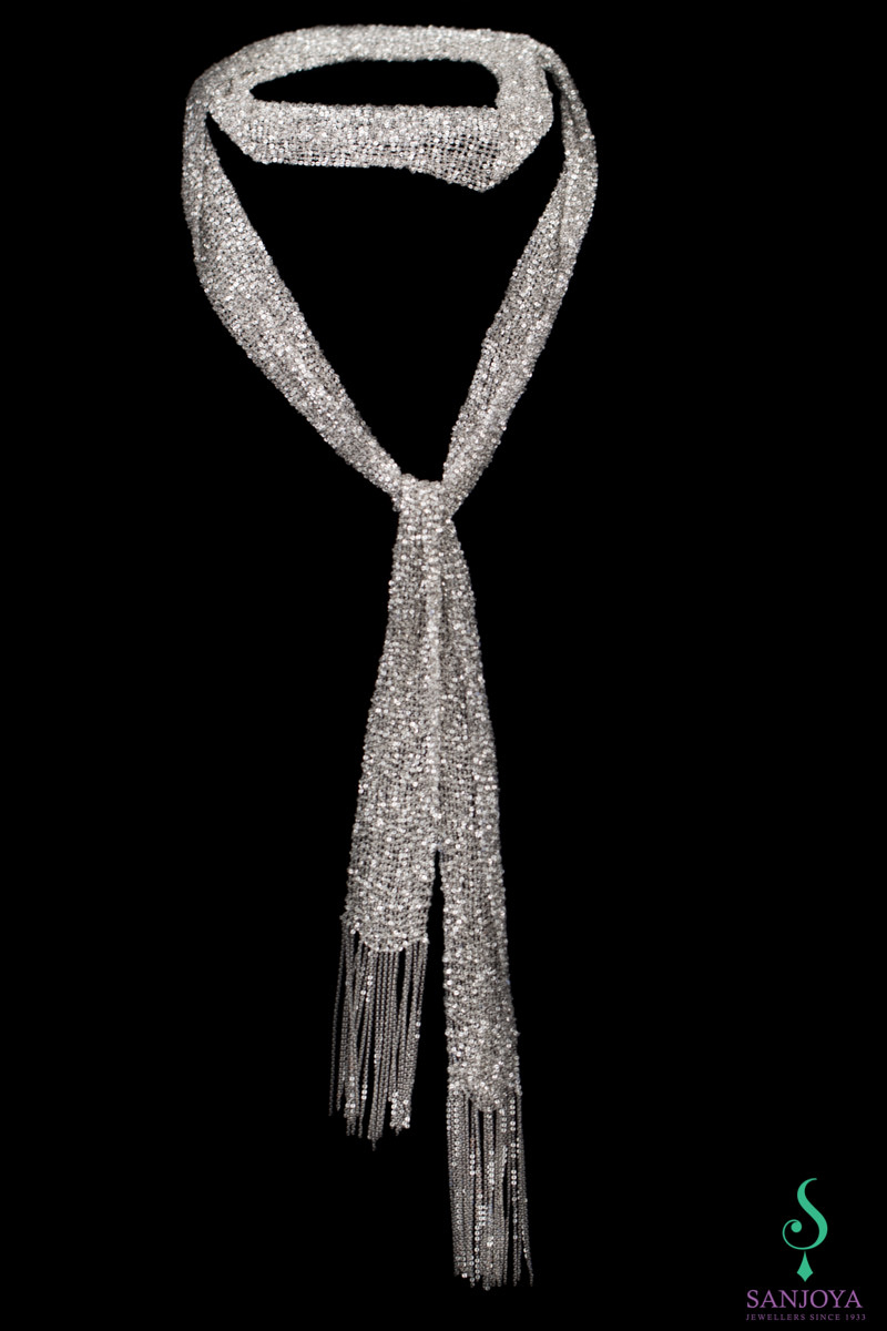 CR0815007 - Zilveren sjaal van verweven kettinkjes