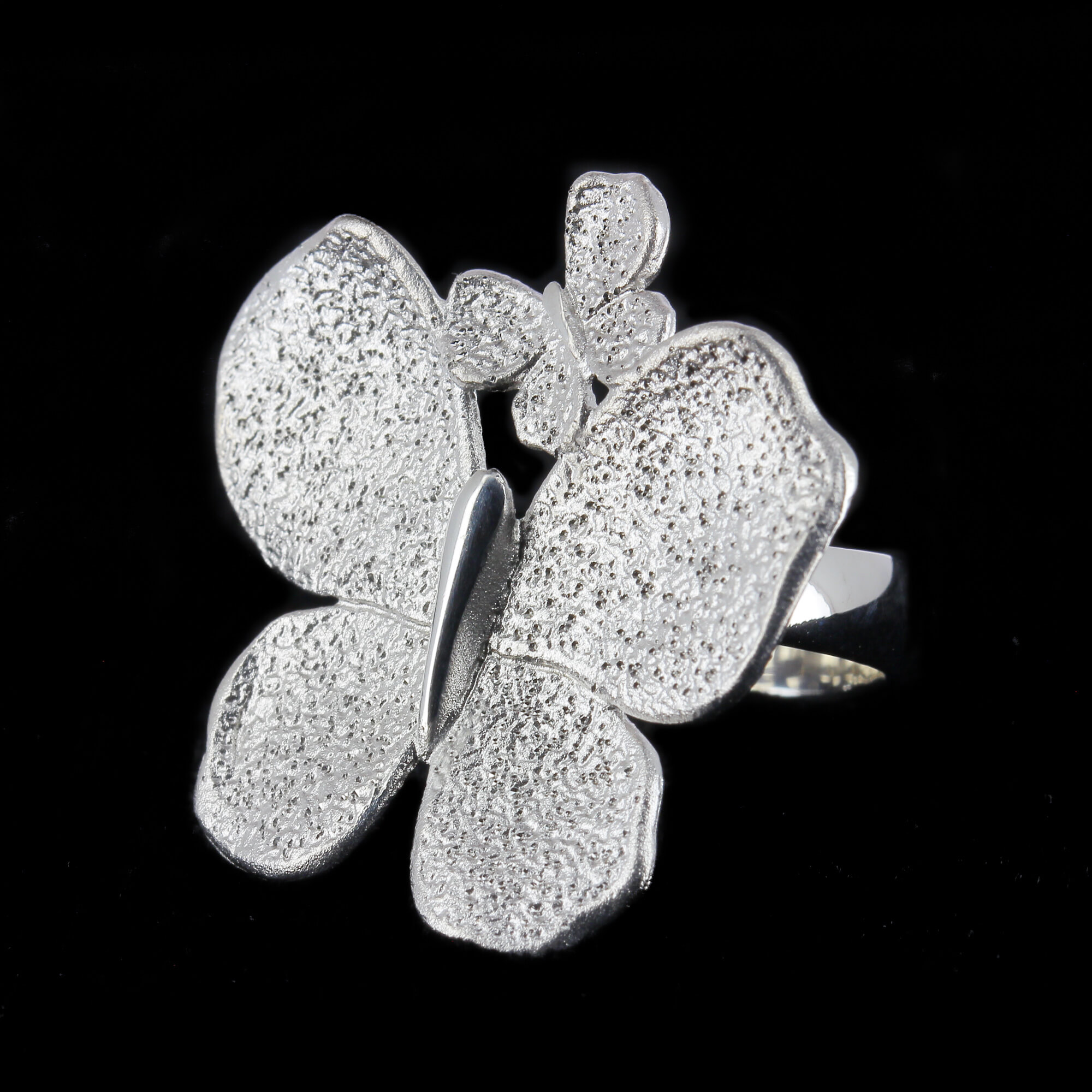 Schitterende en grote zilveren vlinder ring
