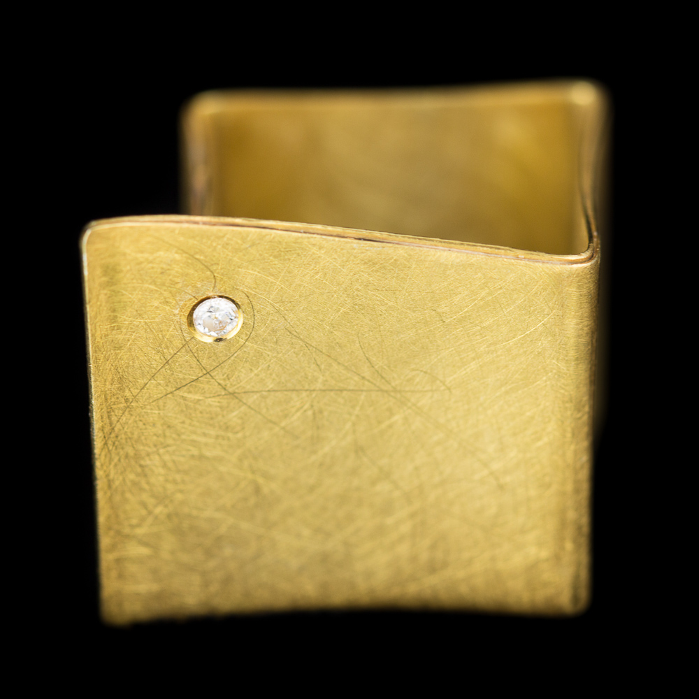 Matt gold plated square ring with zirconia stone
