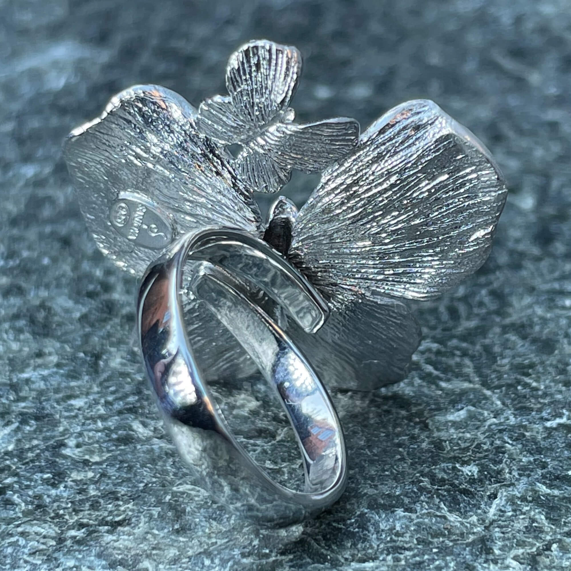 Beautiful and large silver butterfly ring