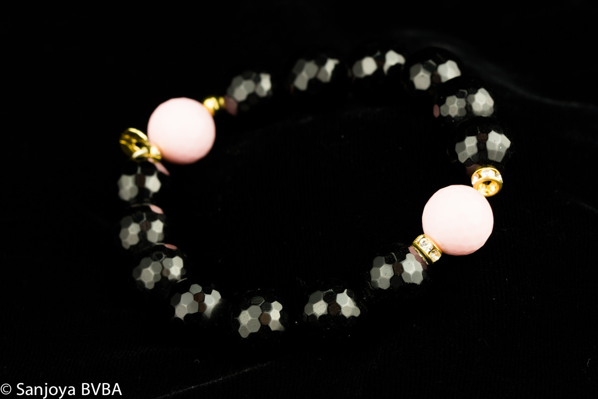 Greek bracelet, black and pink pearls