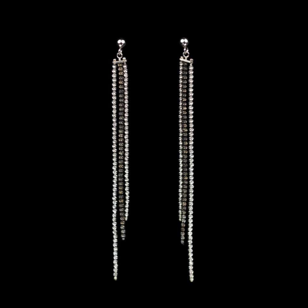 BIZ0316003 - Lange oorbellen, zwart en zilver, Sanjoya