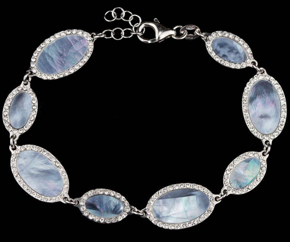 SC0714003 - Zilveren armband van blauwe parelmoer en zirkonia