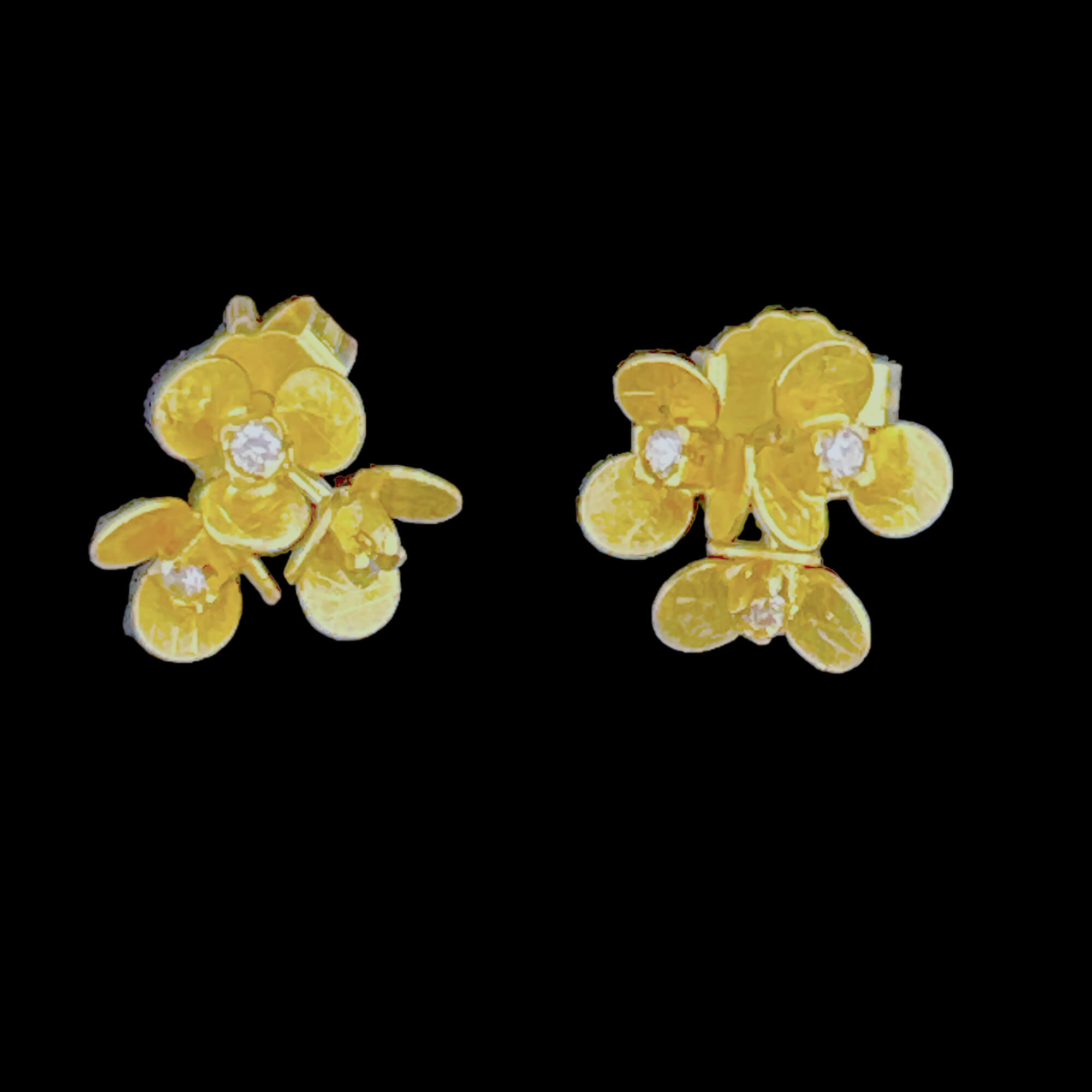 Gouden bloemoorbelletjes van 18kt met een diamantje