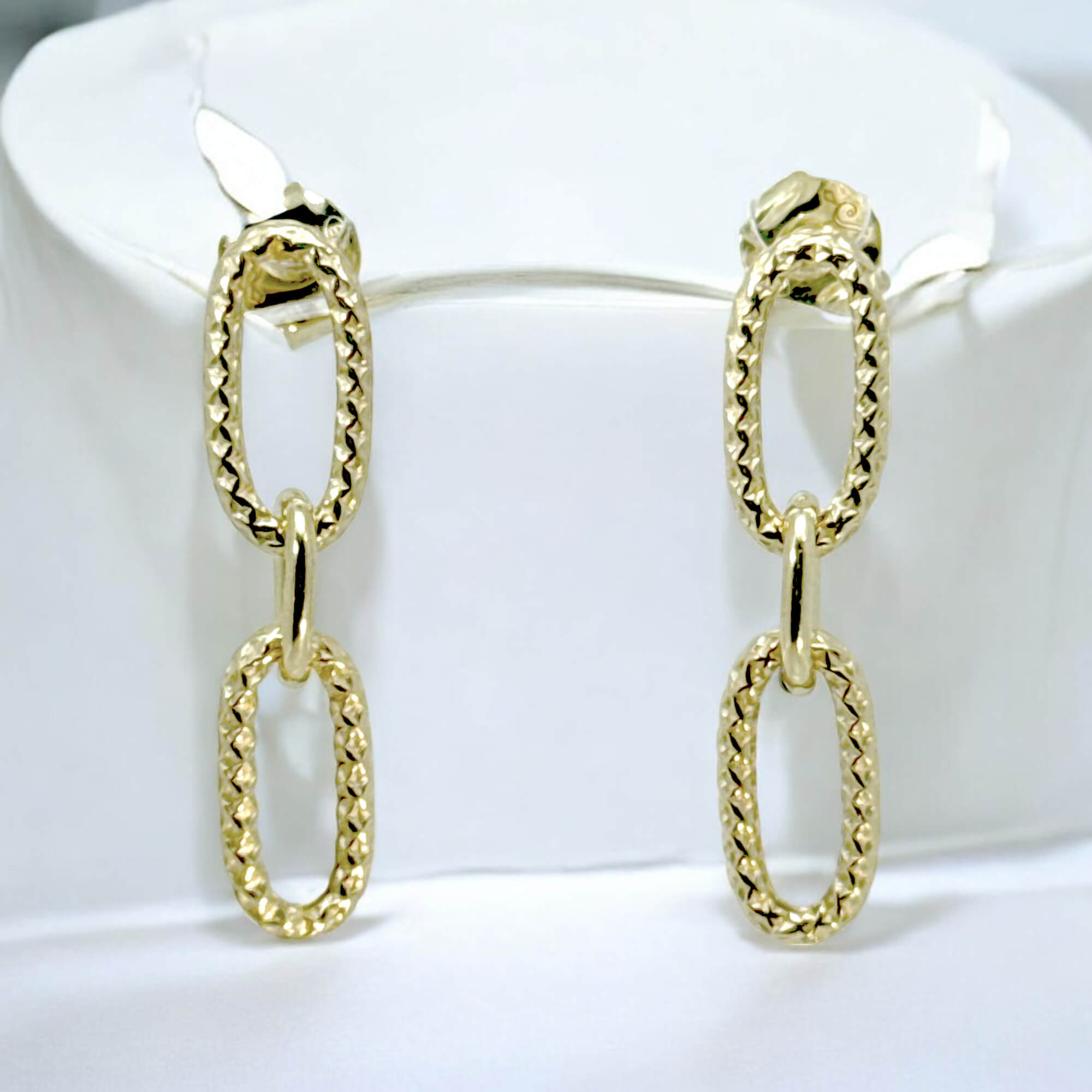 Decorated gold-plated earrings with two pendants