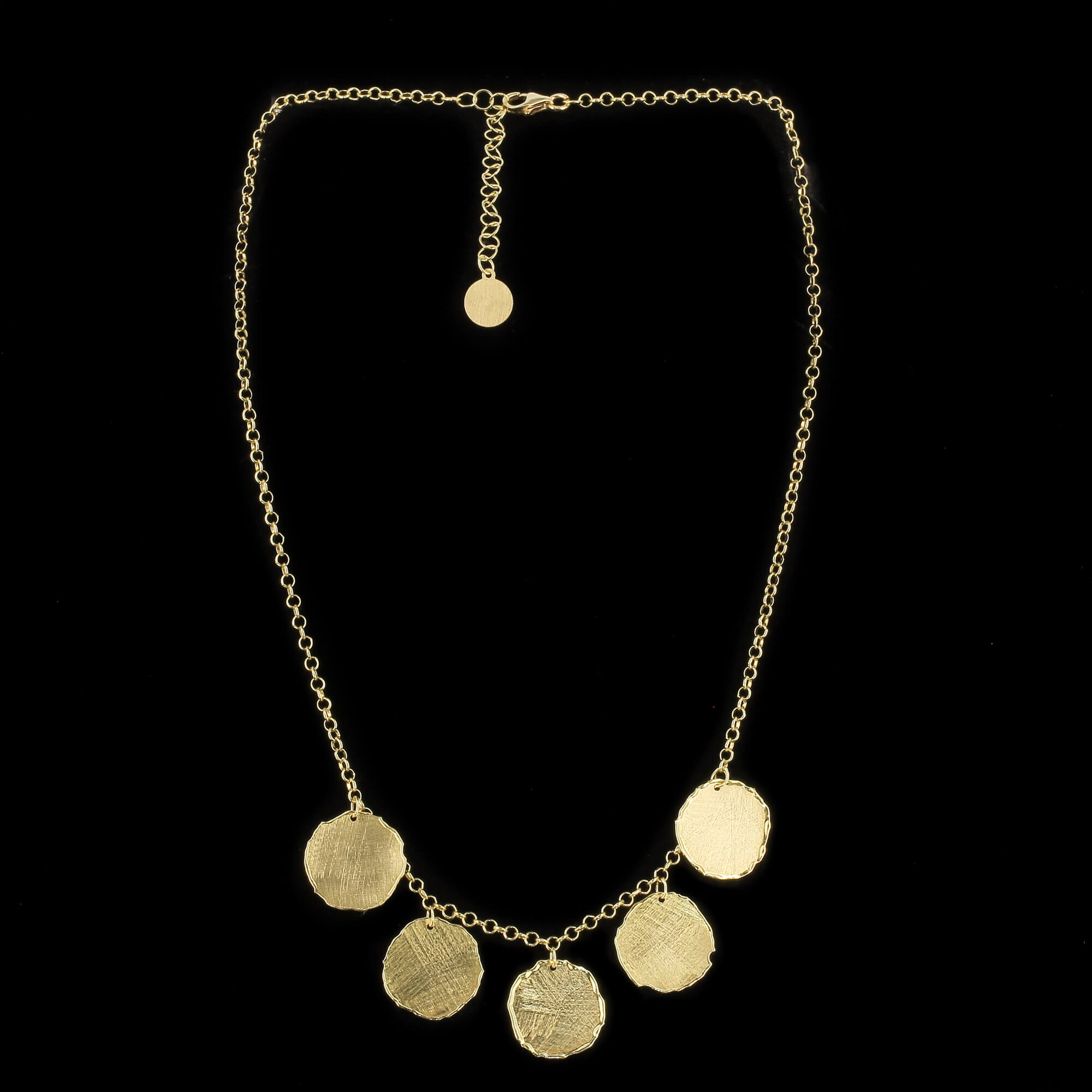 Golden link chain with round pendants, 18kt