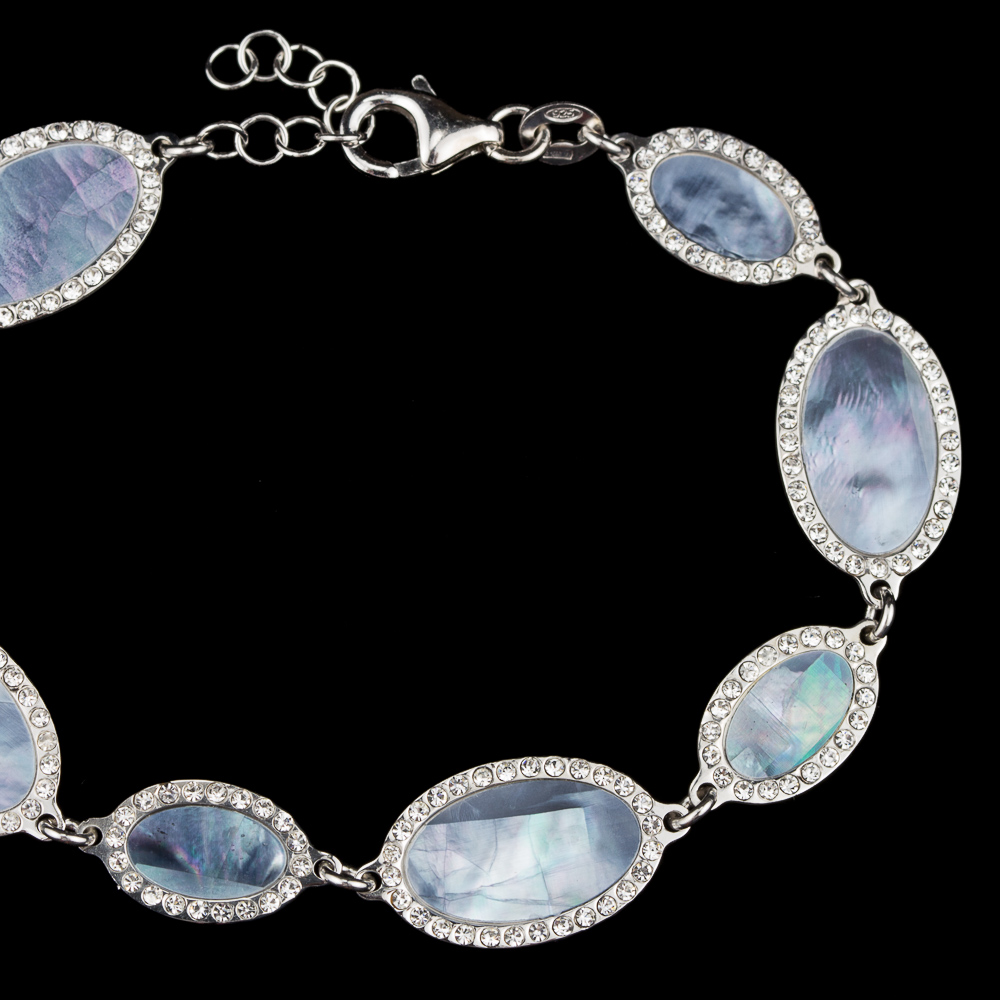 SC0714003 - Zilveren armband van blauwe parelmoer en zirkonia