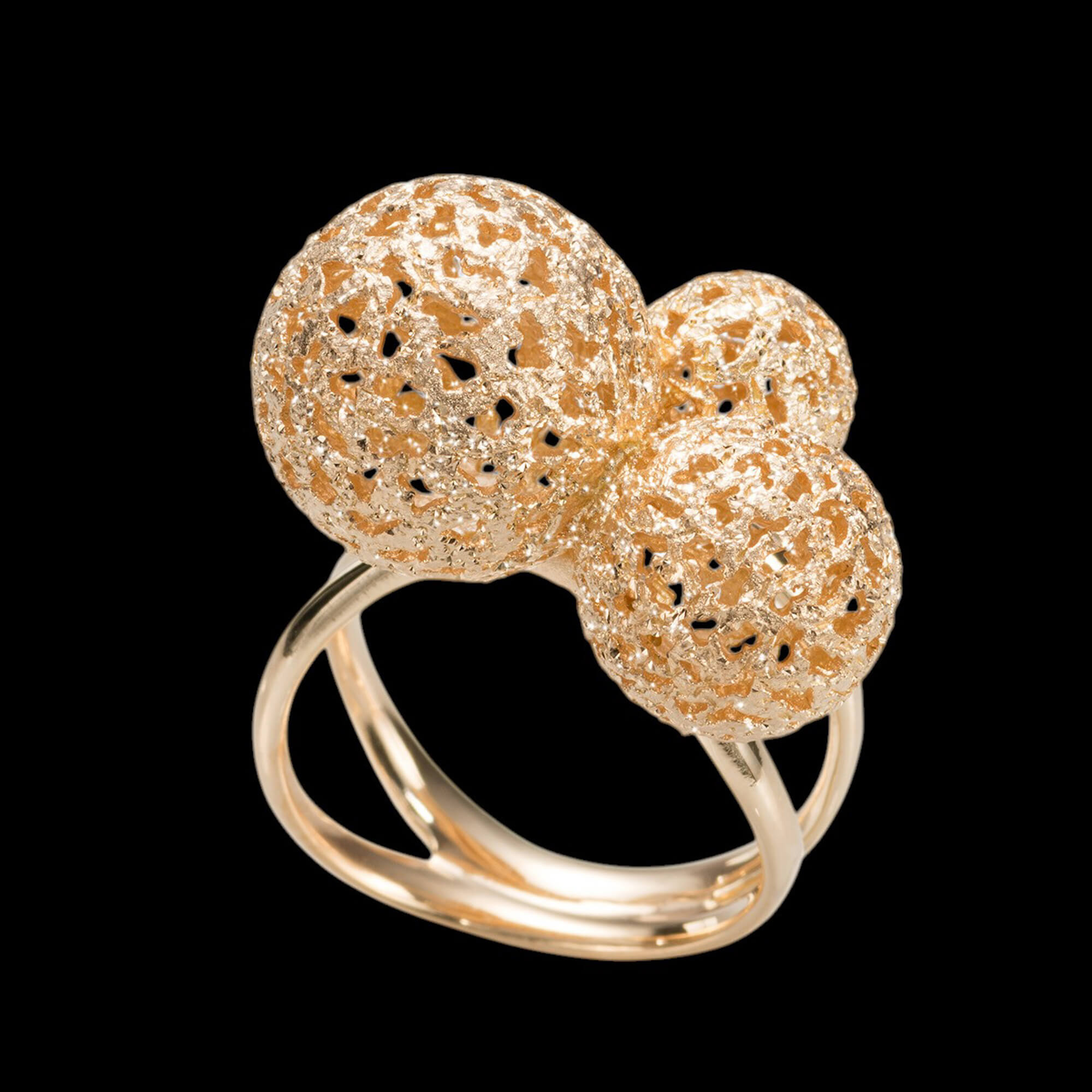 Bague transparente plaquée or avec 3 belles boules