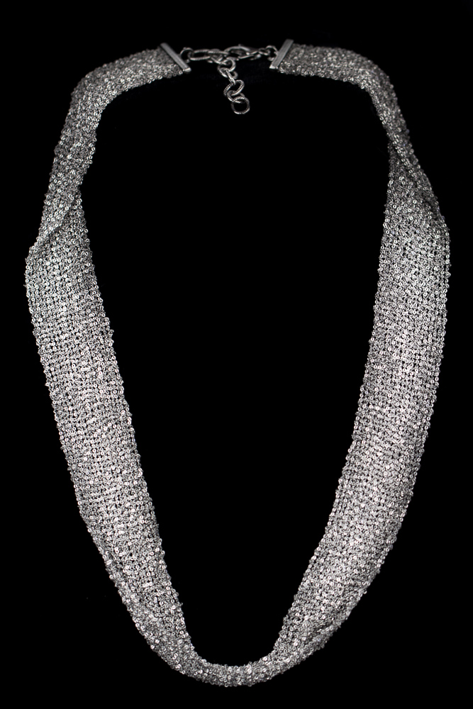 CLE0316020 - Donkergrijze ketting van verweven zilver