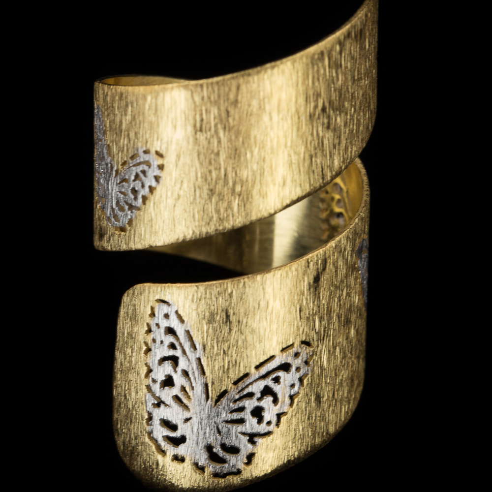 Gold plated double ring with butterfly