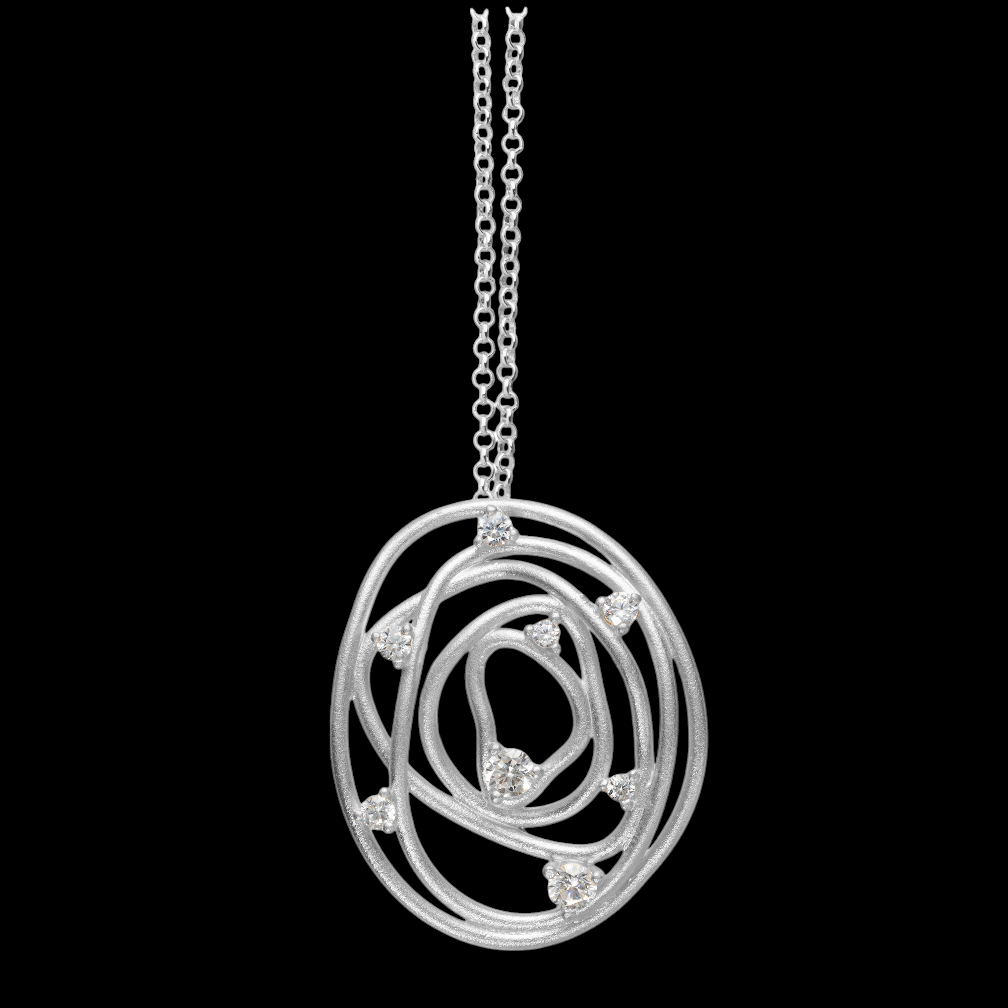 Eleganter Silberanhänger/Halskette mit 8 funkelnden Steinen