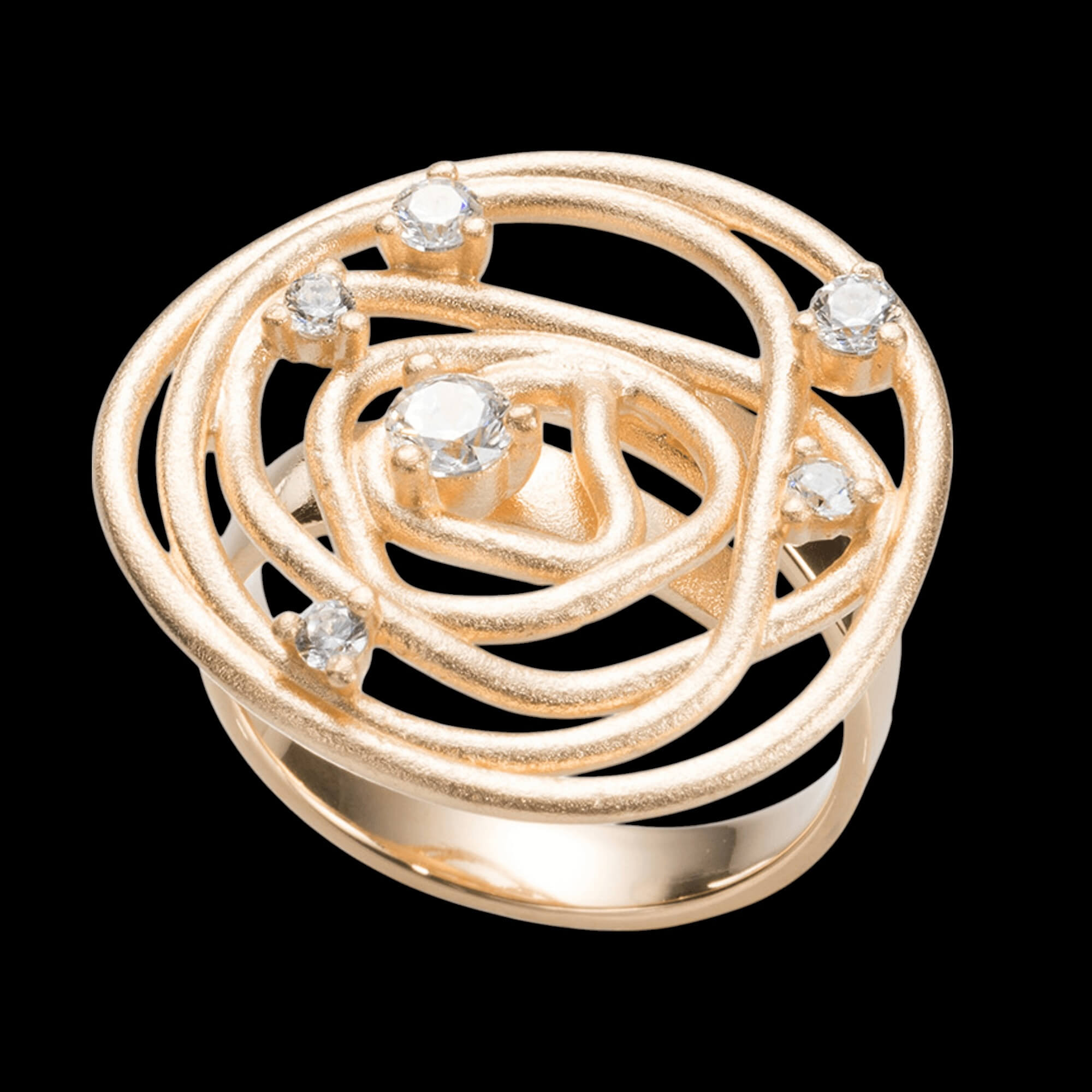 Elegante vergulde ring met 6 sprankelend steentjes