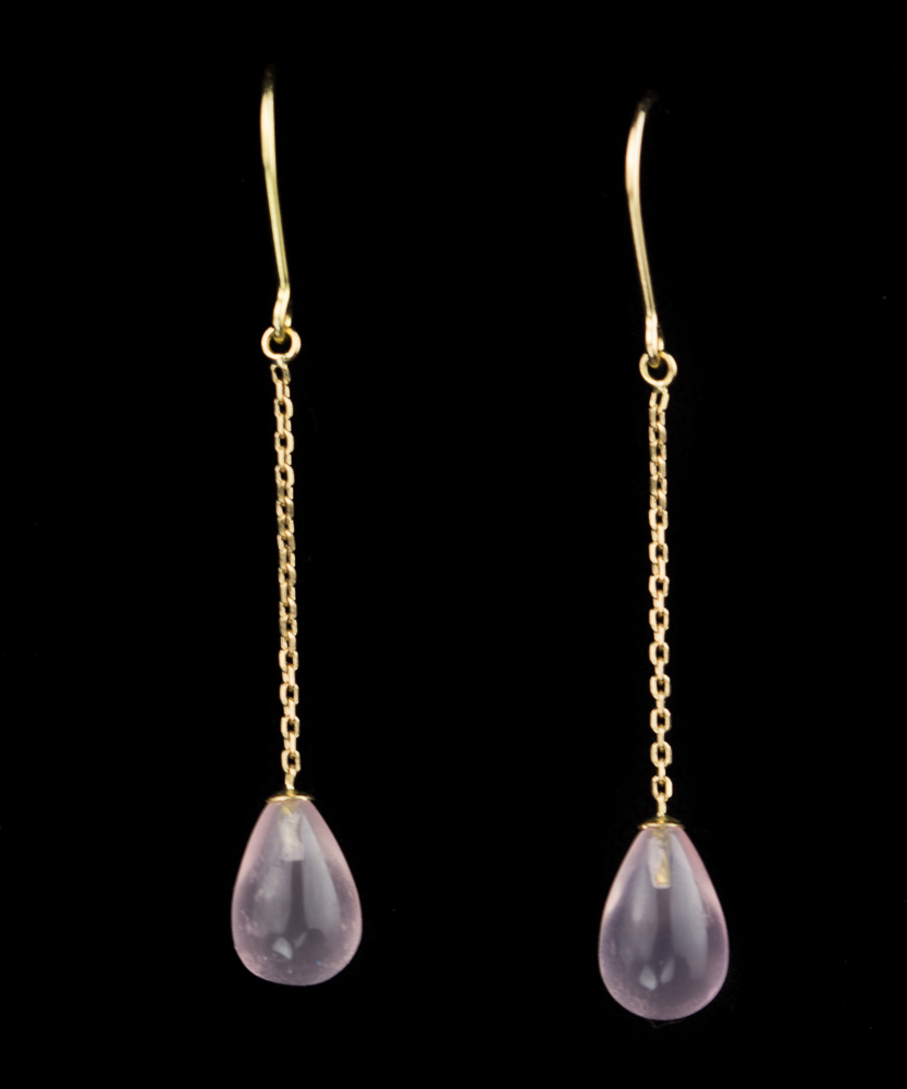 18kt yellow gold and long earrings with pink quartz stone
