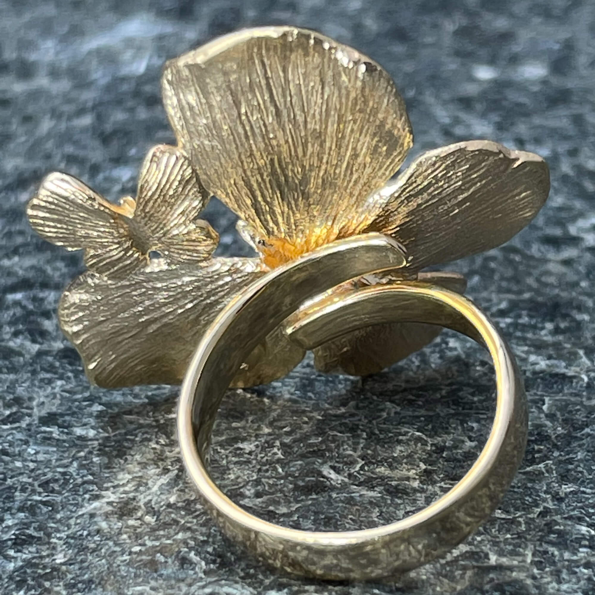 Beautiful and large gold-plated butterfly ring