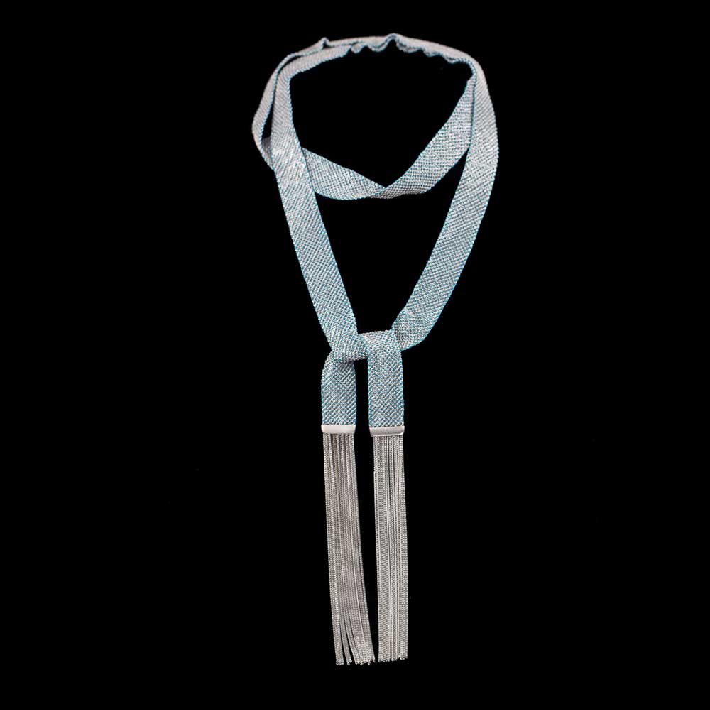 BIZ0119007 - Zilver- en lichtblauw kleurige ketting sjaal van sterling zi