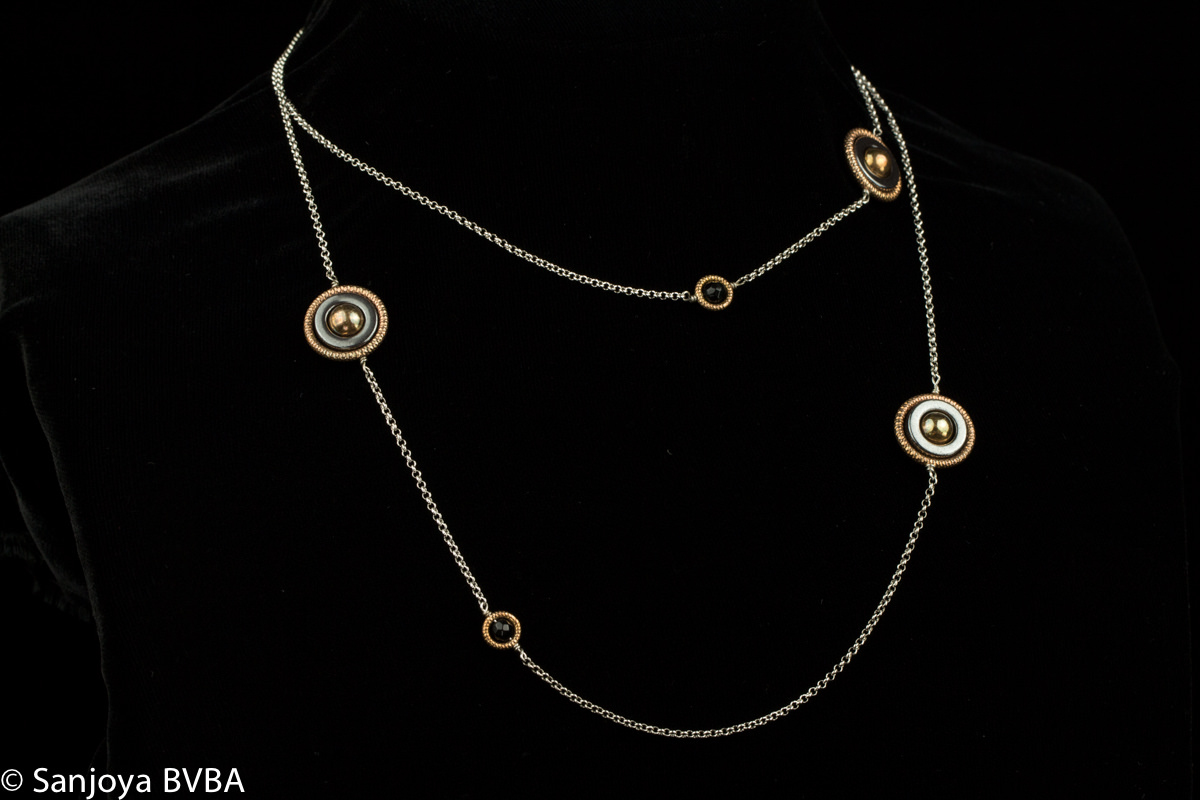 Long silver necklace. rosé and ceramics. Greek design