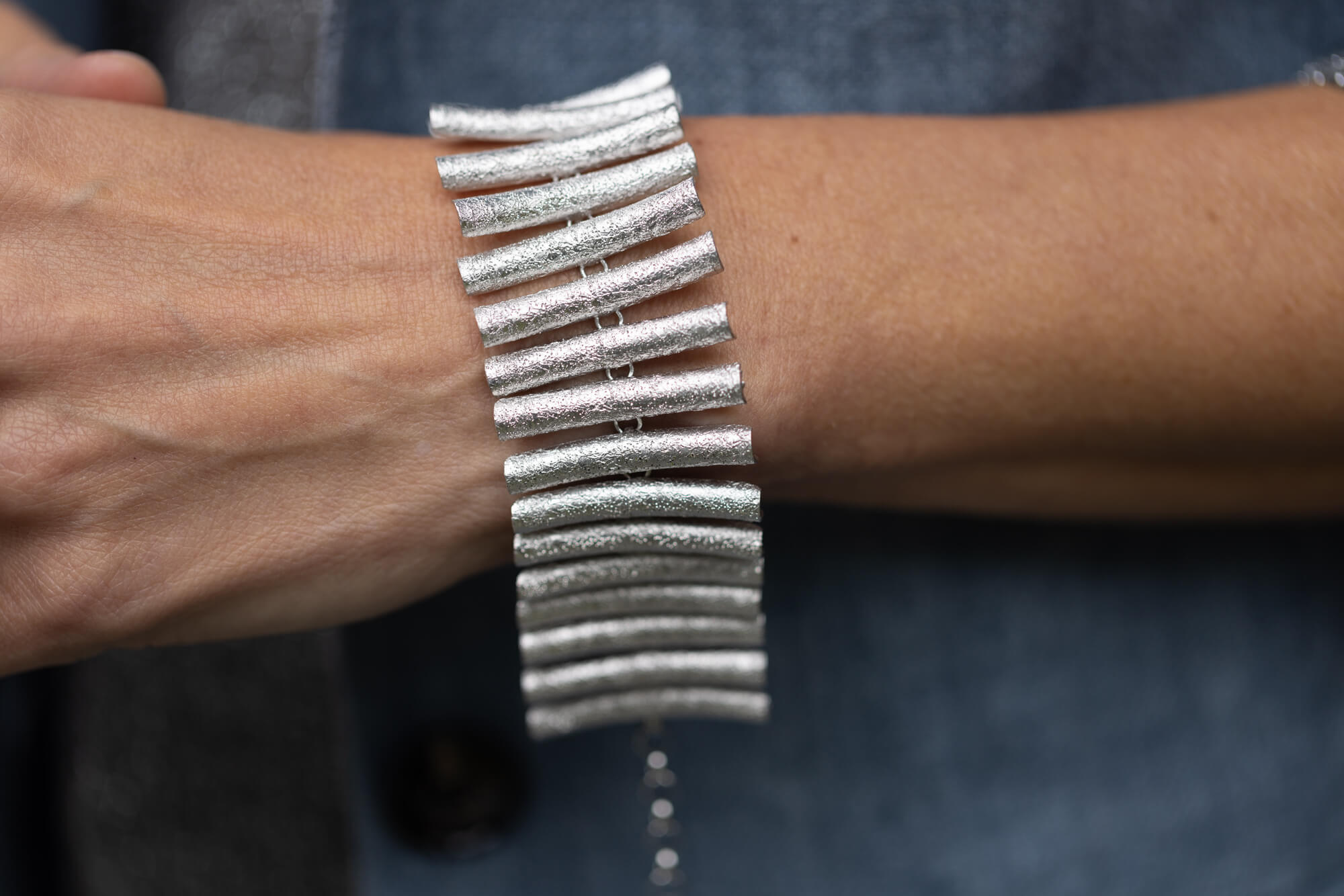 Wide; silver and beautiful bar bracelet