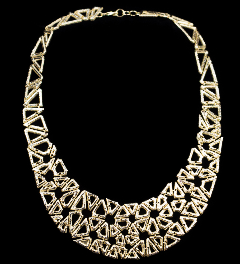 Necklace of gold plated silver with worked triangles
