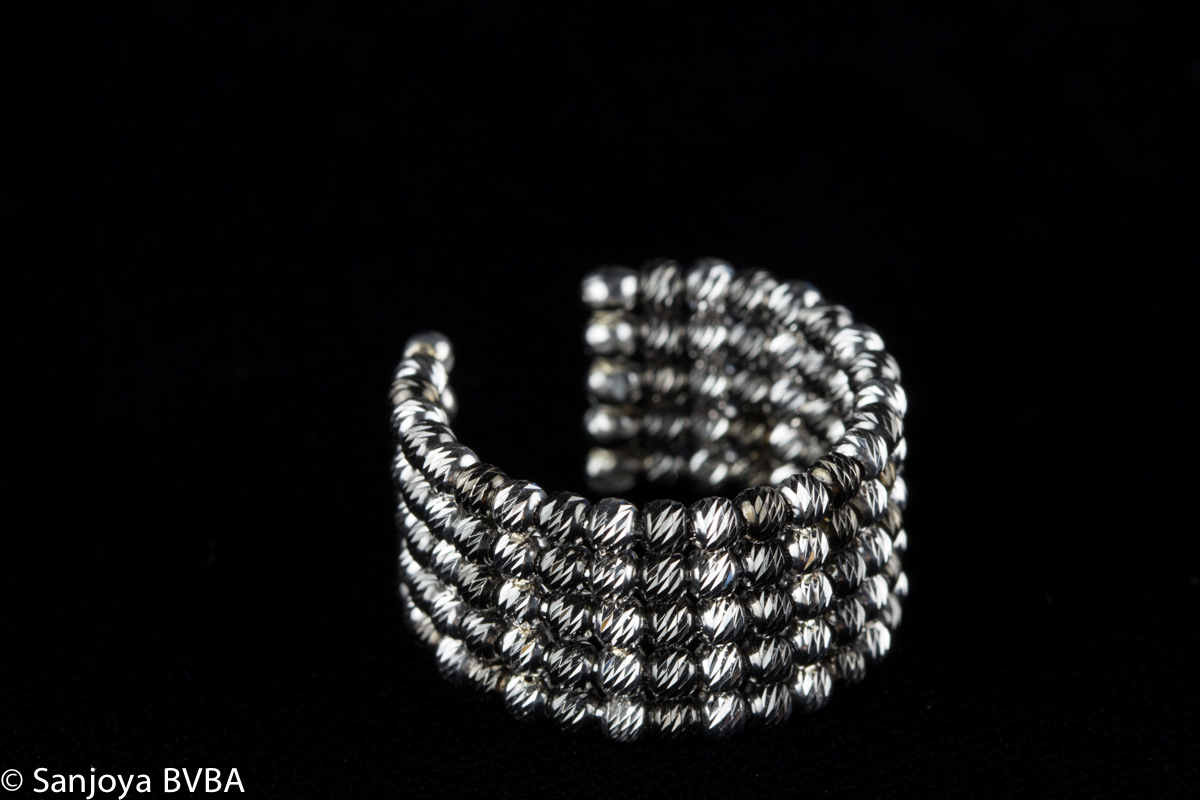 Bicolour Italian silver ring composed of 5 lines of small balls