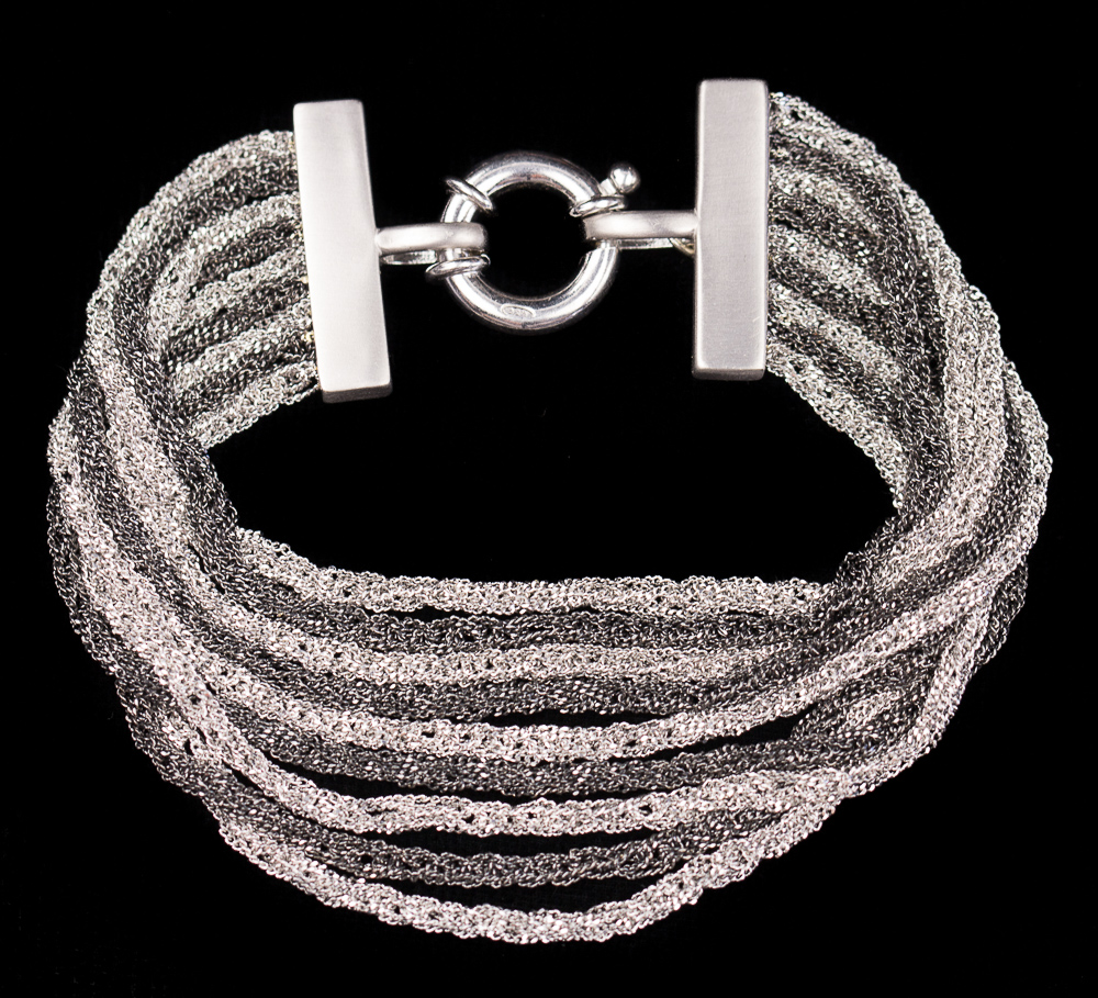 BIZ1218001 - Zilver- en grijskleurige meerdradige zilveren armband