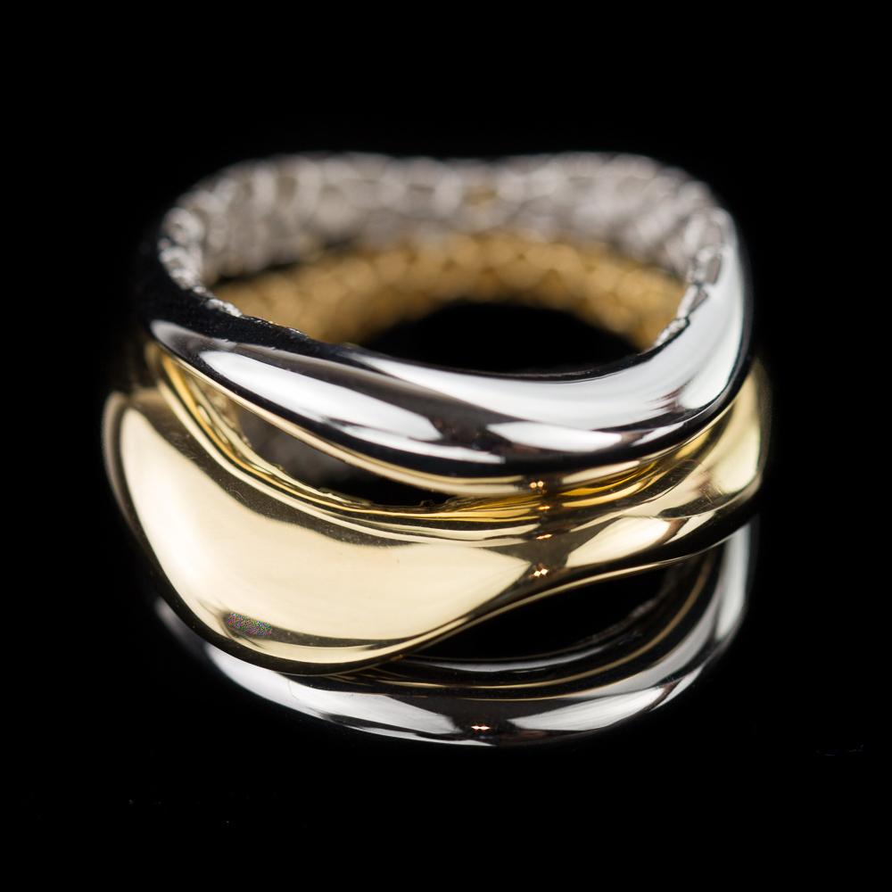 Separate Three-Color Polished Ring Made of Three Interconnected Rings Made; And in the Colors of Silver; Gray and Gold Plated. Trendy Ring That Fits Many Jewelry. Also available in The Matte Silver. The Sanjoya Collection
