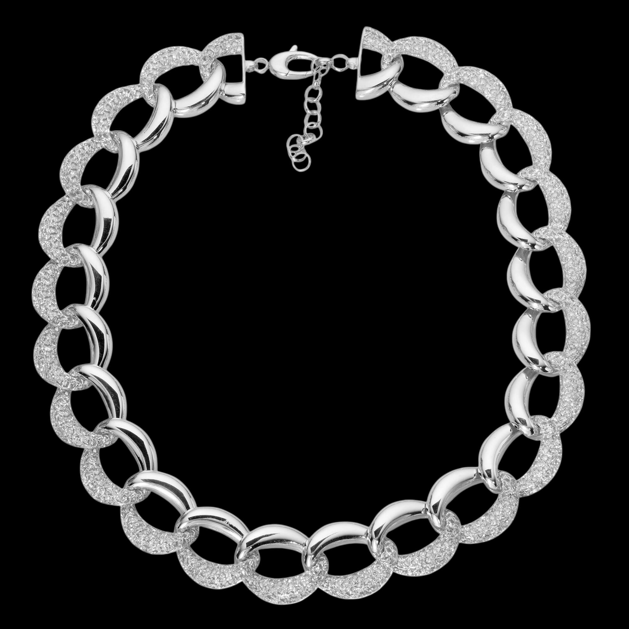 Zilveren schakelketting met kantbewerking 