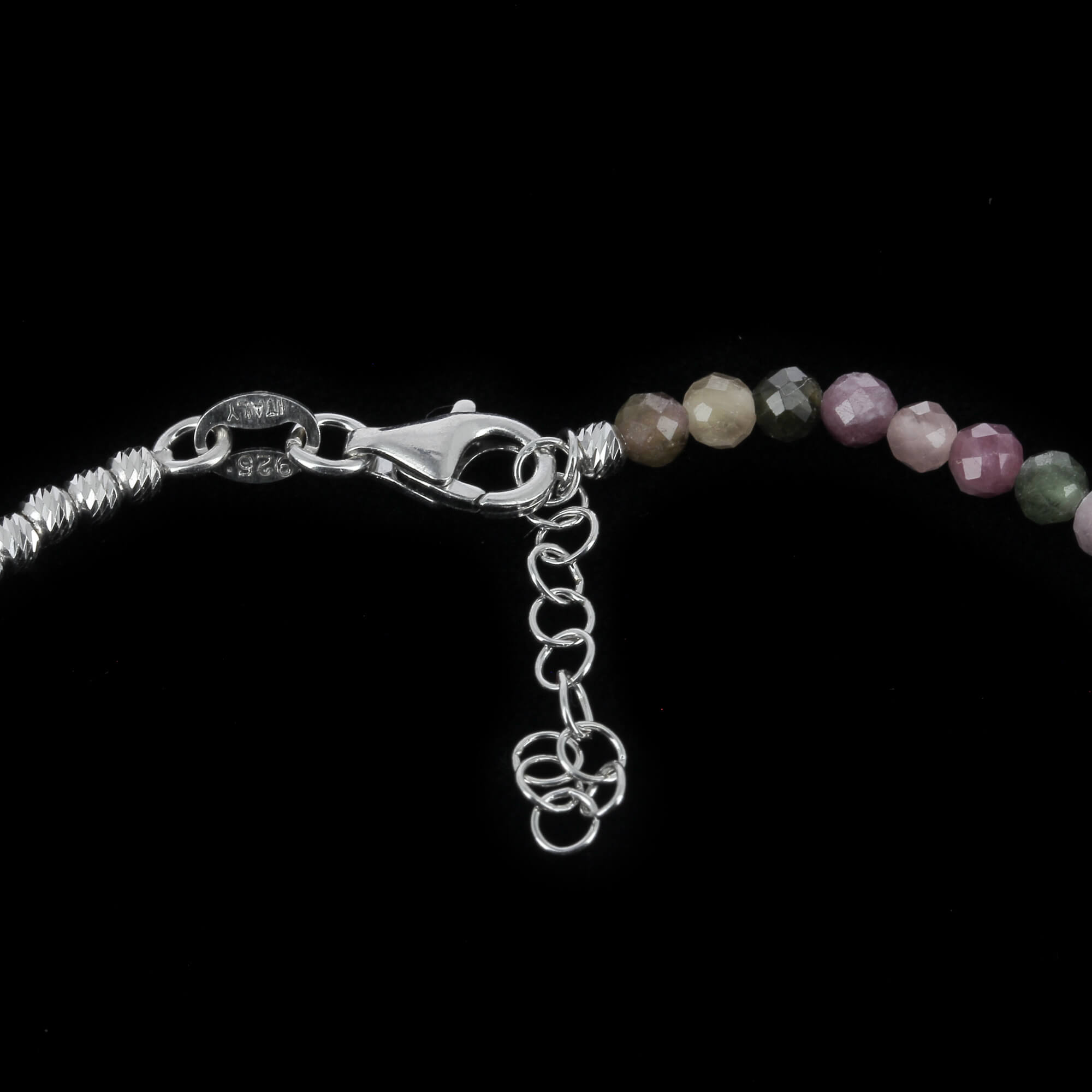Silver bracelet 2.5 mm beads with color stones