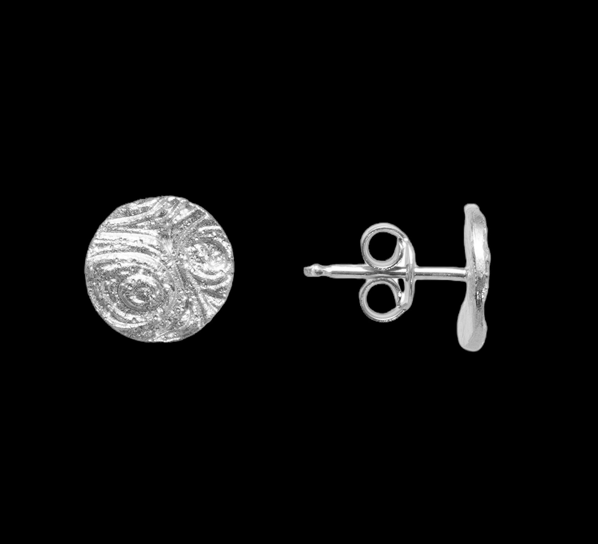 Ronde en kleine zilveren bewerkte oorbellen