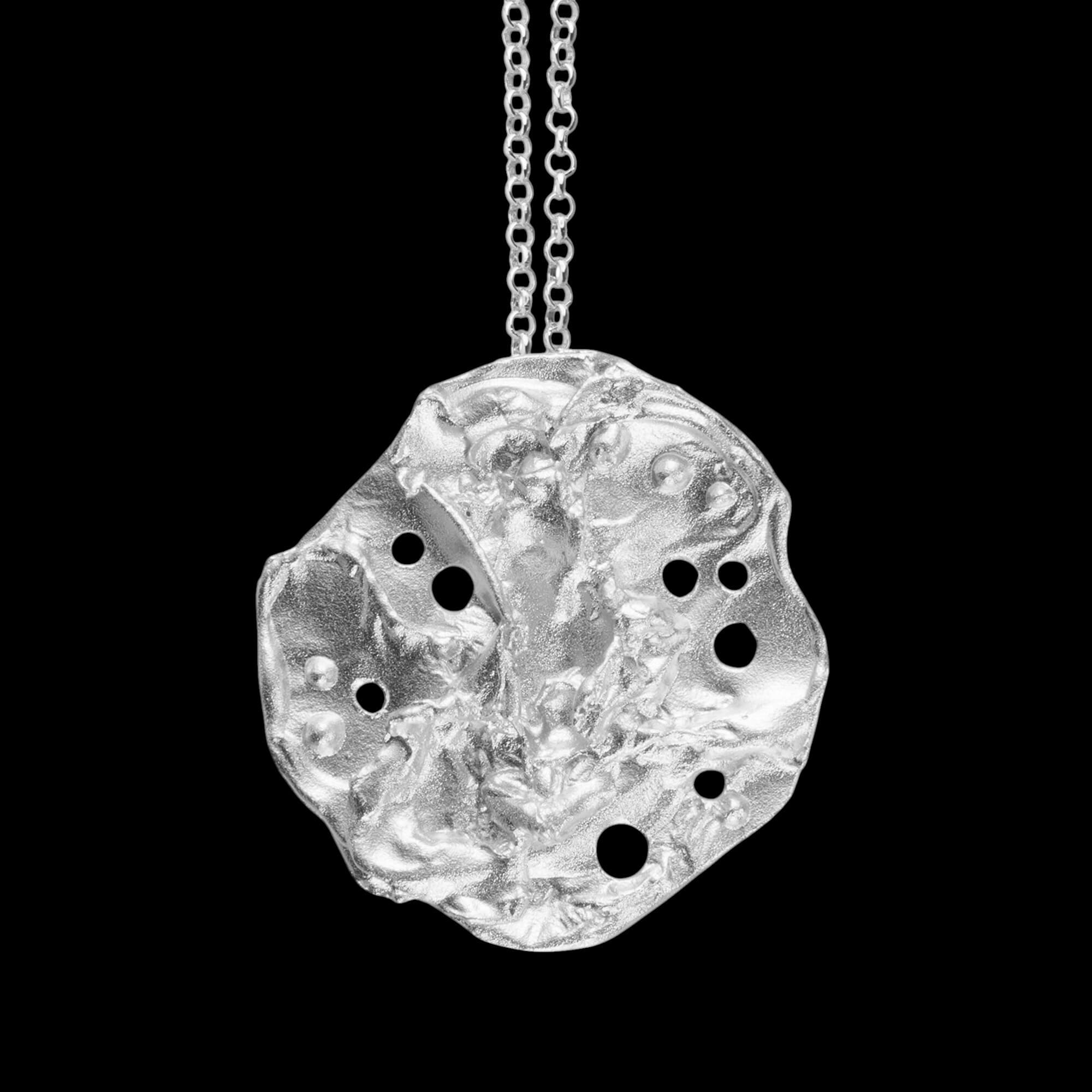 Small Matte Silver Pendant with Pearls and Gemstones