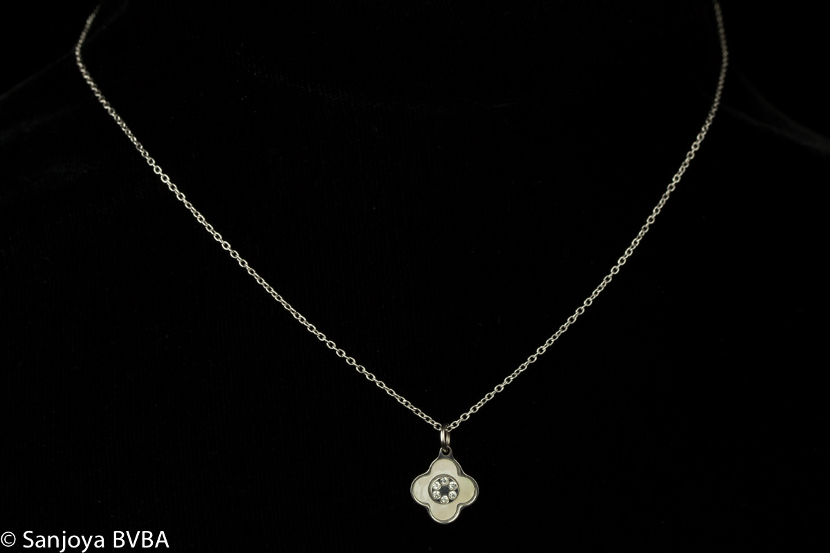 SC0913001 - Italiaans zilveren ketting met klein parelmoeren bloemetje